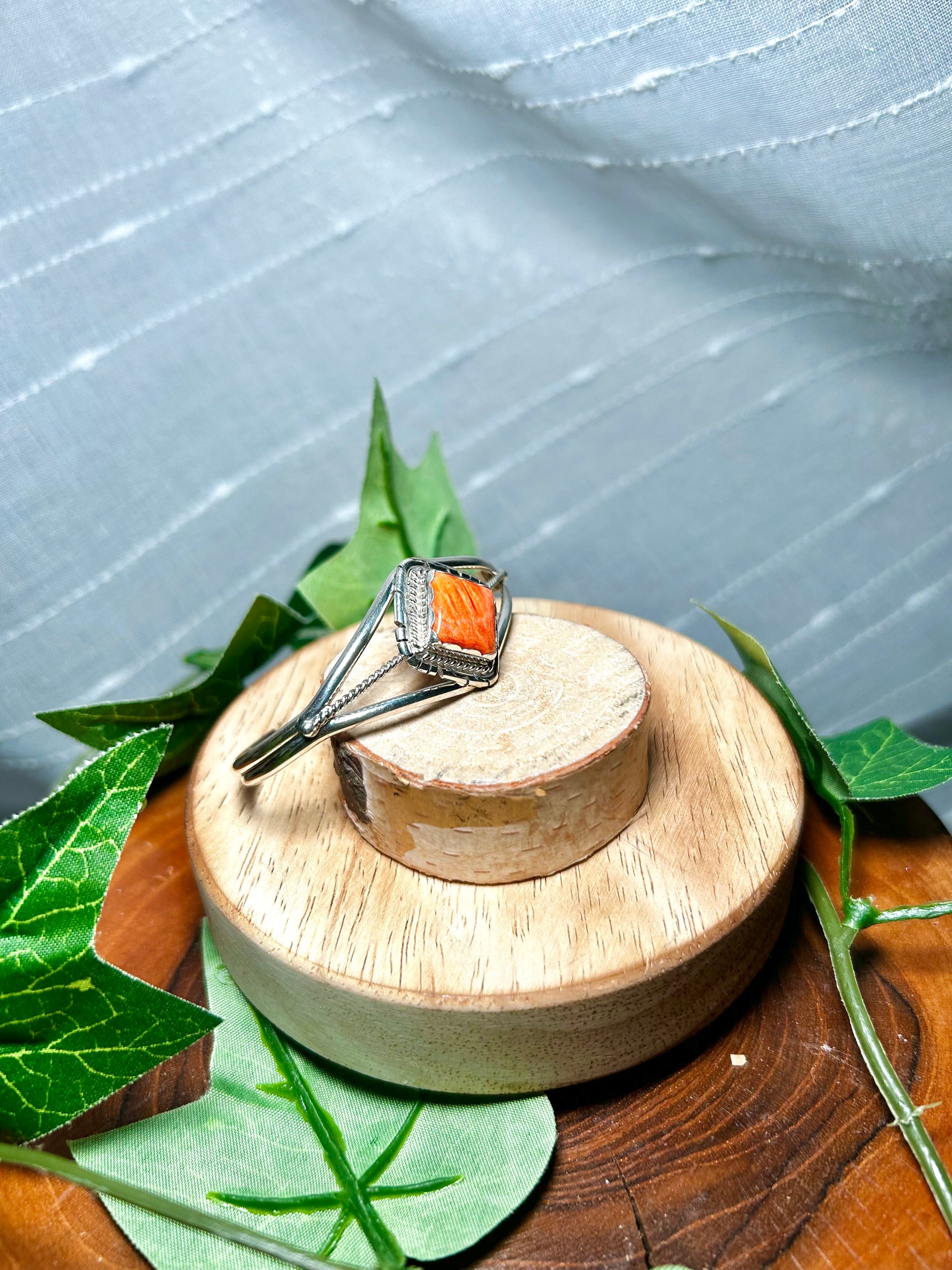 Peggy Skeets Spiny Oyster & Sterling Silver Cuff Bracelet