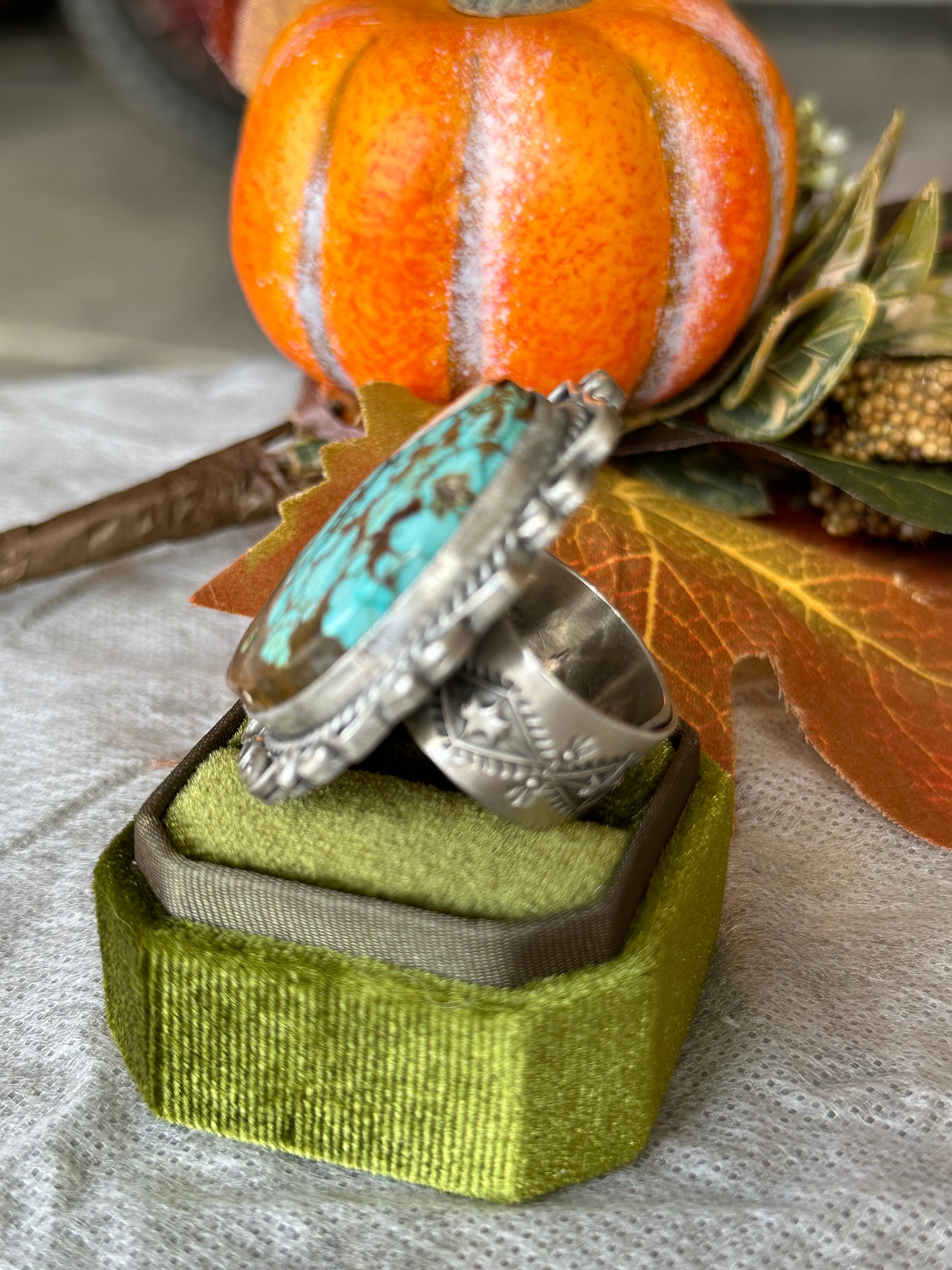 Navajo Handmade #8 Turquoise & Sterling Silver Adjustable Ring