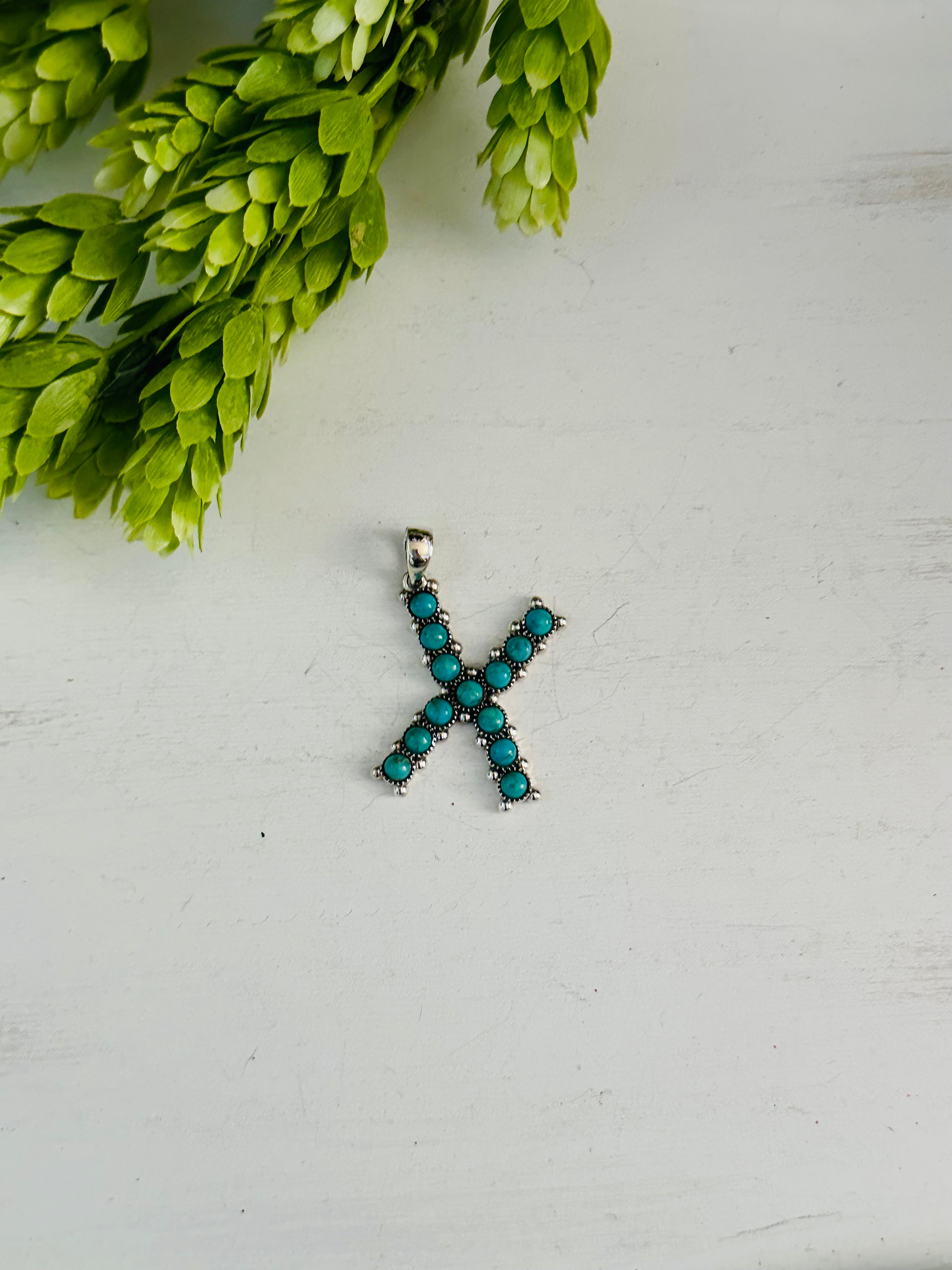 Southwest Handmade Kingman Turquoise & Sterling Silver Letter Pendant