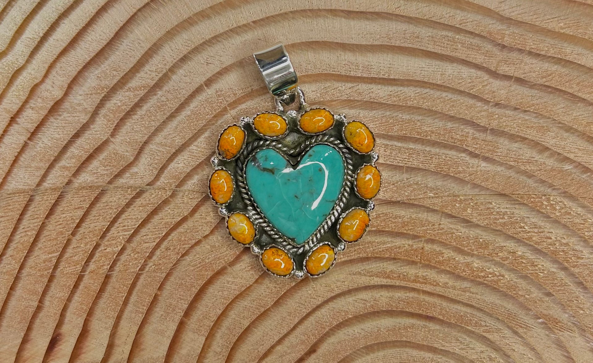 Southwest Handmade Multi Stone & Sterling Silver Heart Pendant