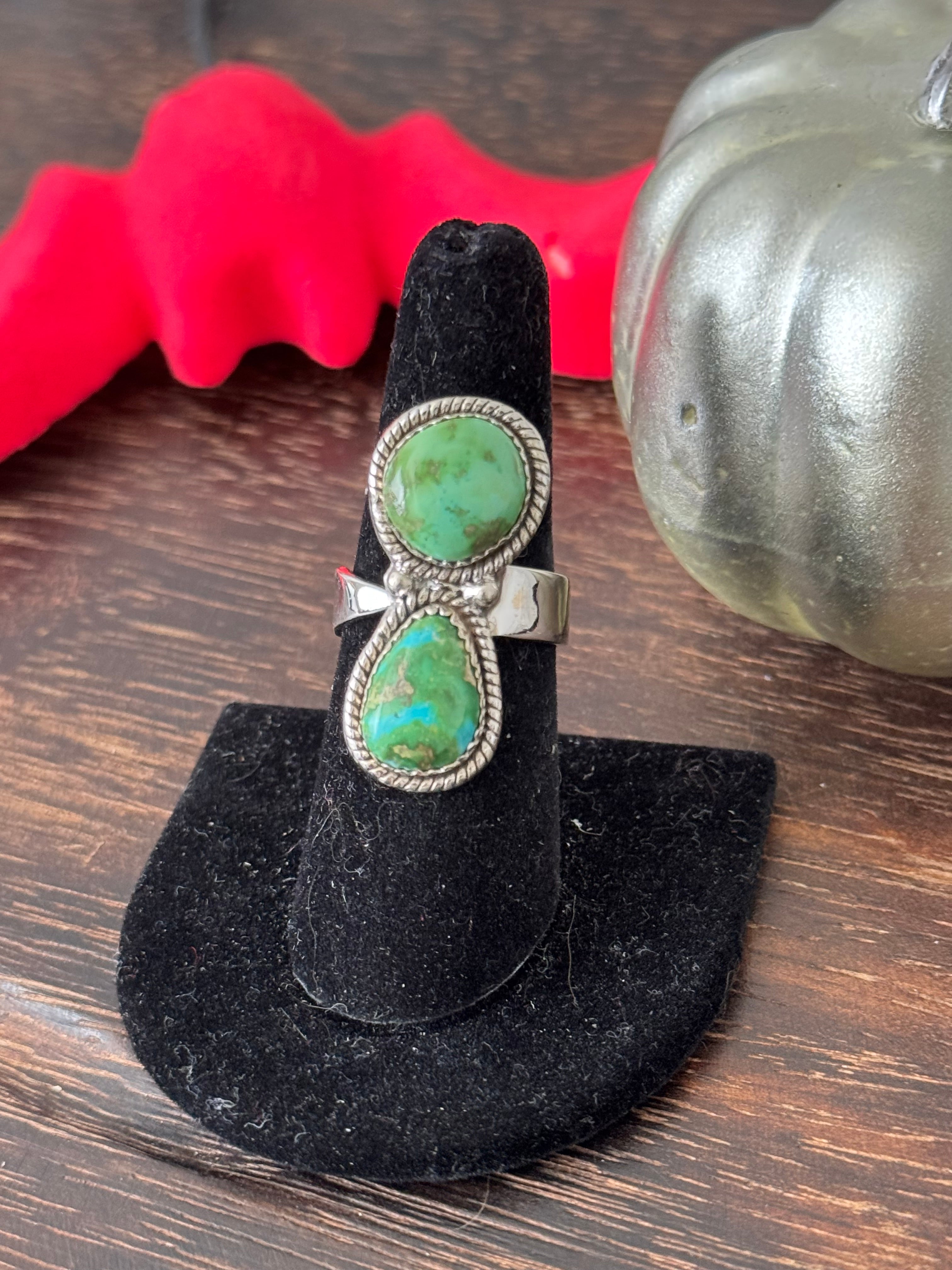 Southwest Handmade Sonoran Mountain Turquoise & Sterling Silver Adjustable Ring