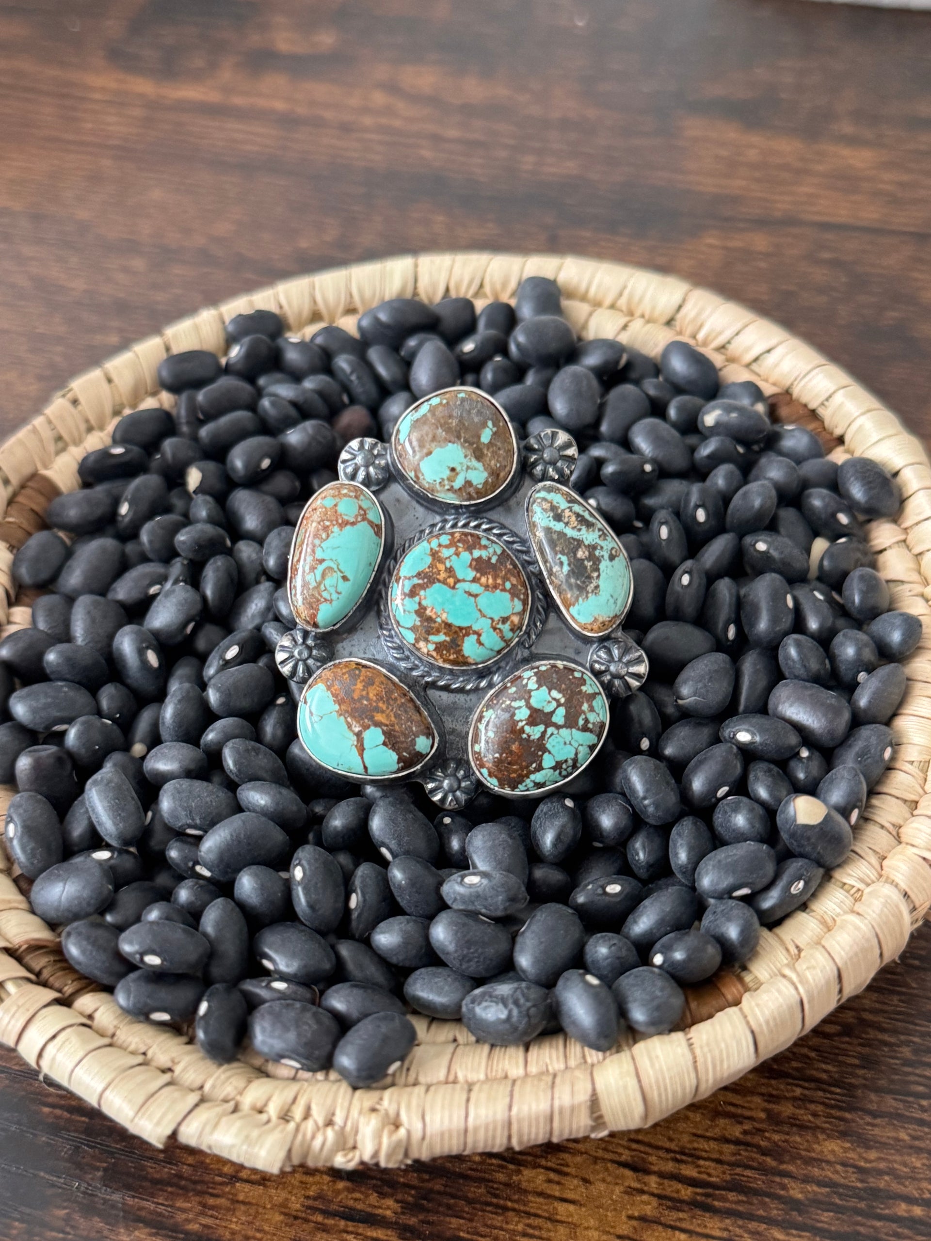 Navajo Made Kingman Turquoise & Sterling Silver Adjustable Ring