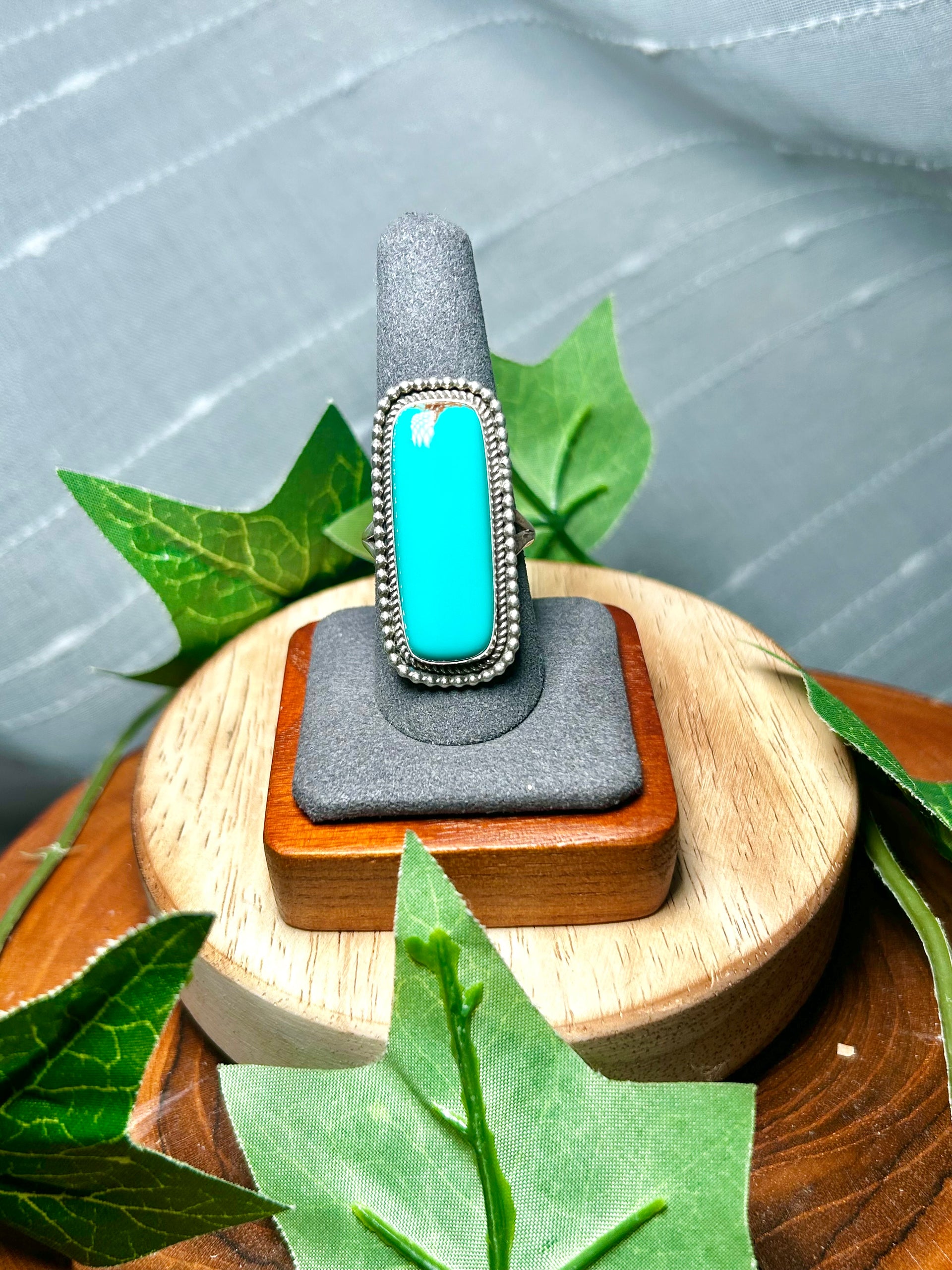 Navajo Made Kingman Turquoise & Sterling Silver Ring Size 9.75