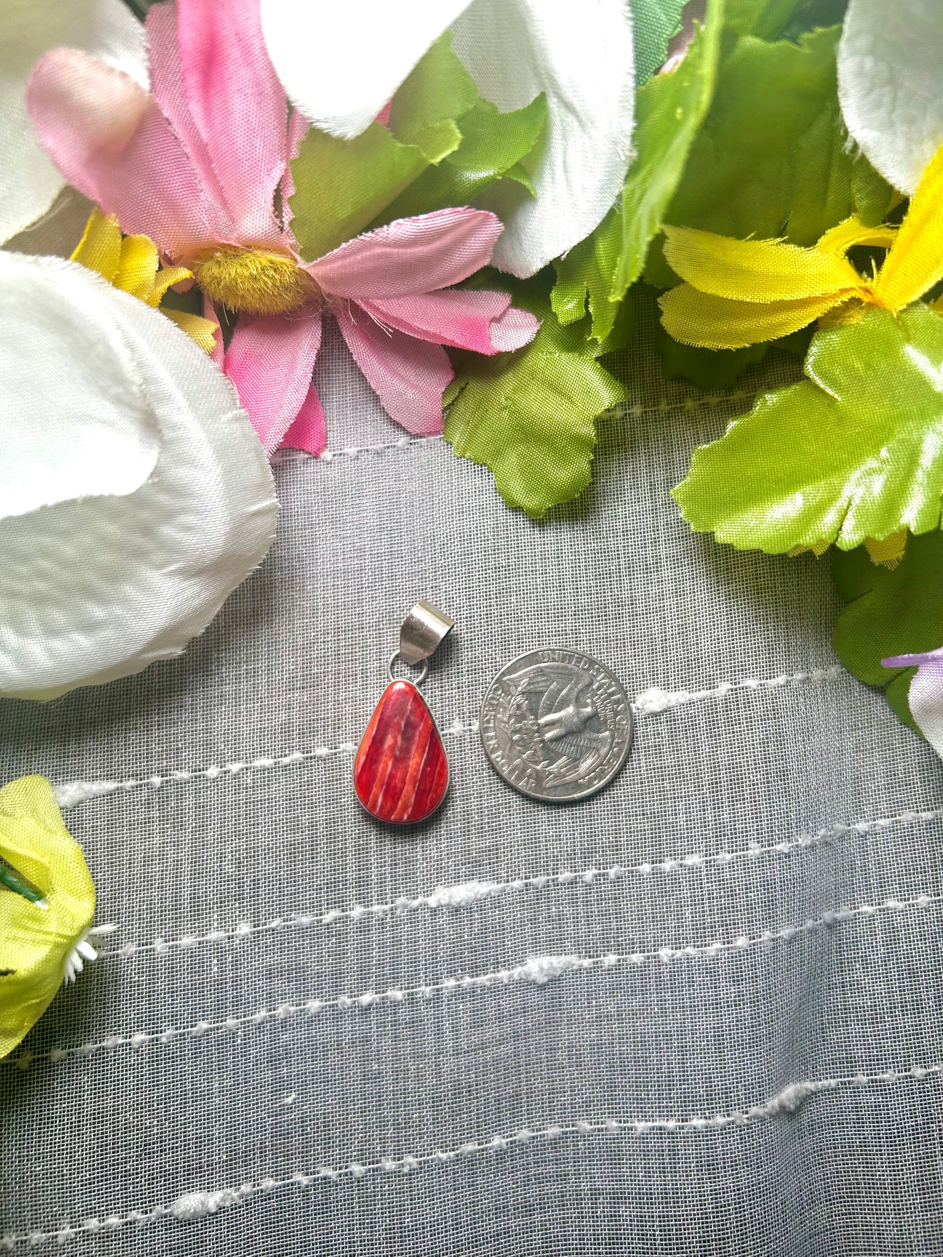 Navajo Made Spiny Oyster  & Sterling Silver Pendant