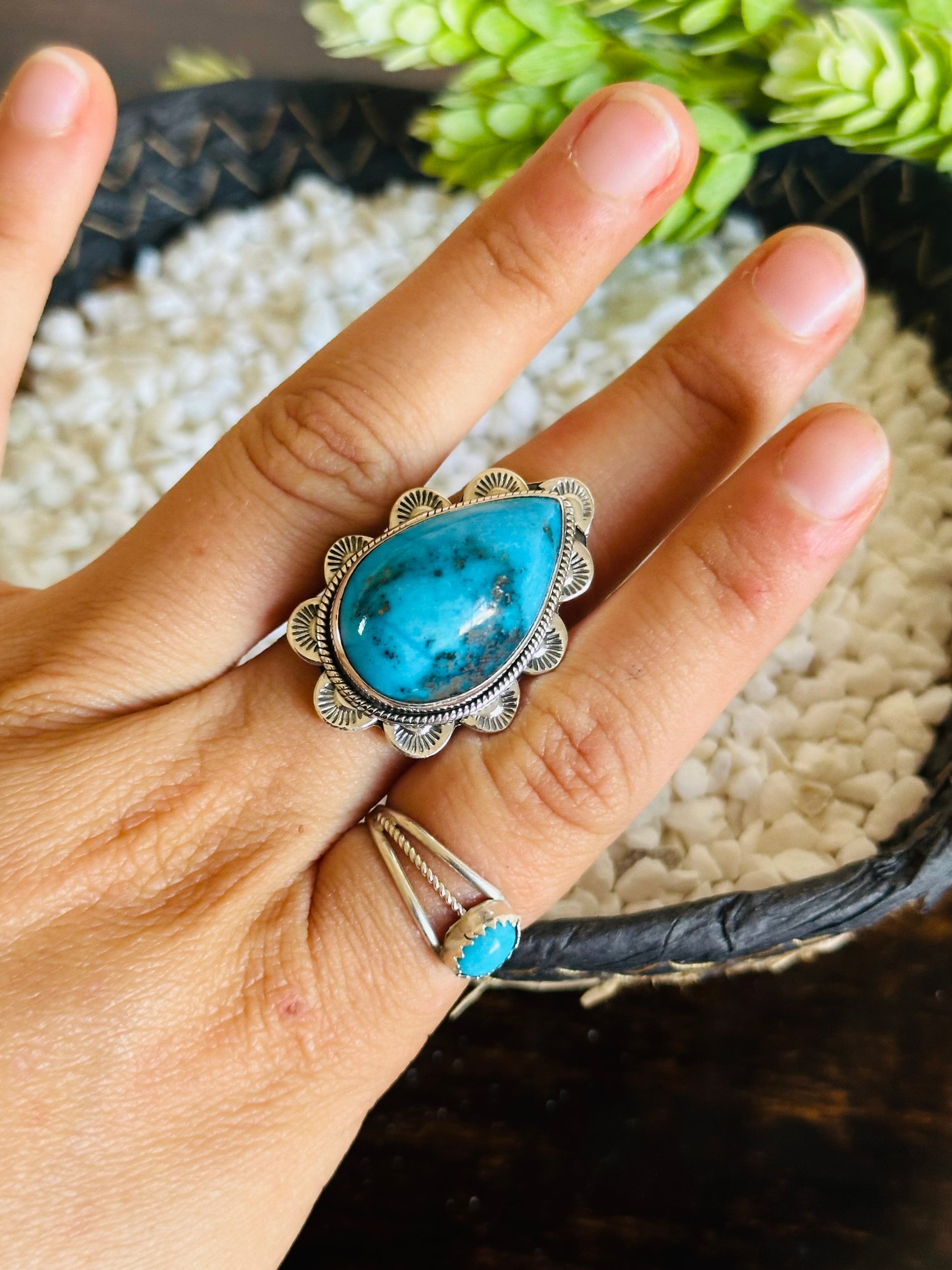 TTD Blue Ridge Turquoise & Sterling Silver Adjustable Ring