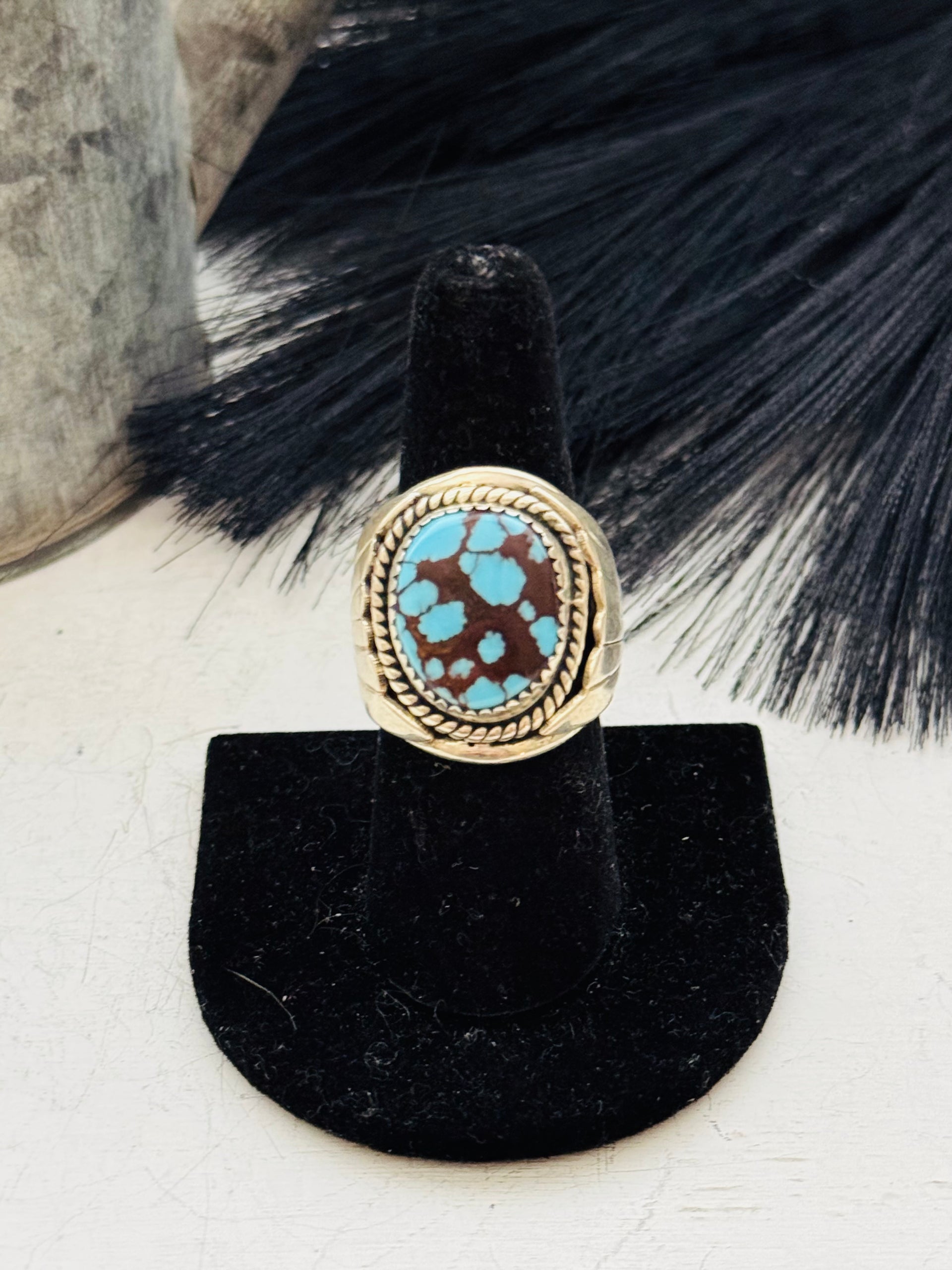 Southwest Handmade Egyptian Turquoise & Sterling Silver Size Ring 7.5