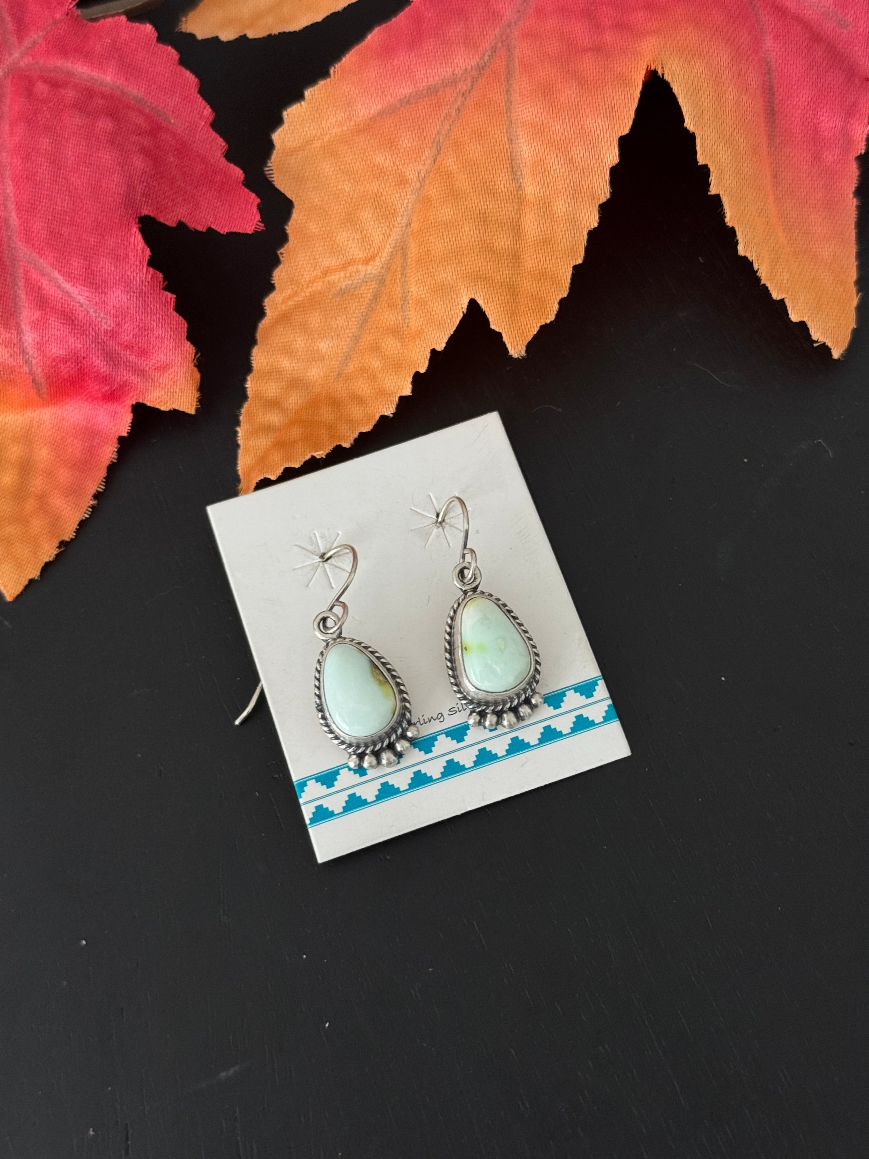 Navajo Made Palomino Variscite & Sterling Silver Dangle Earrings