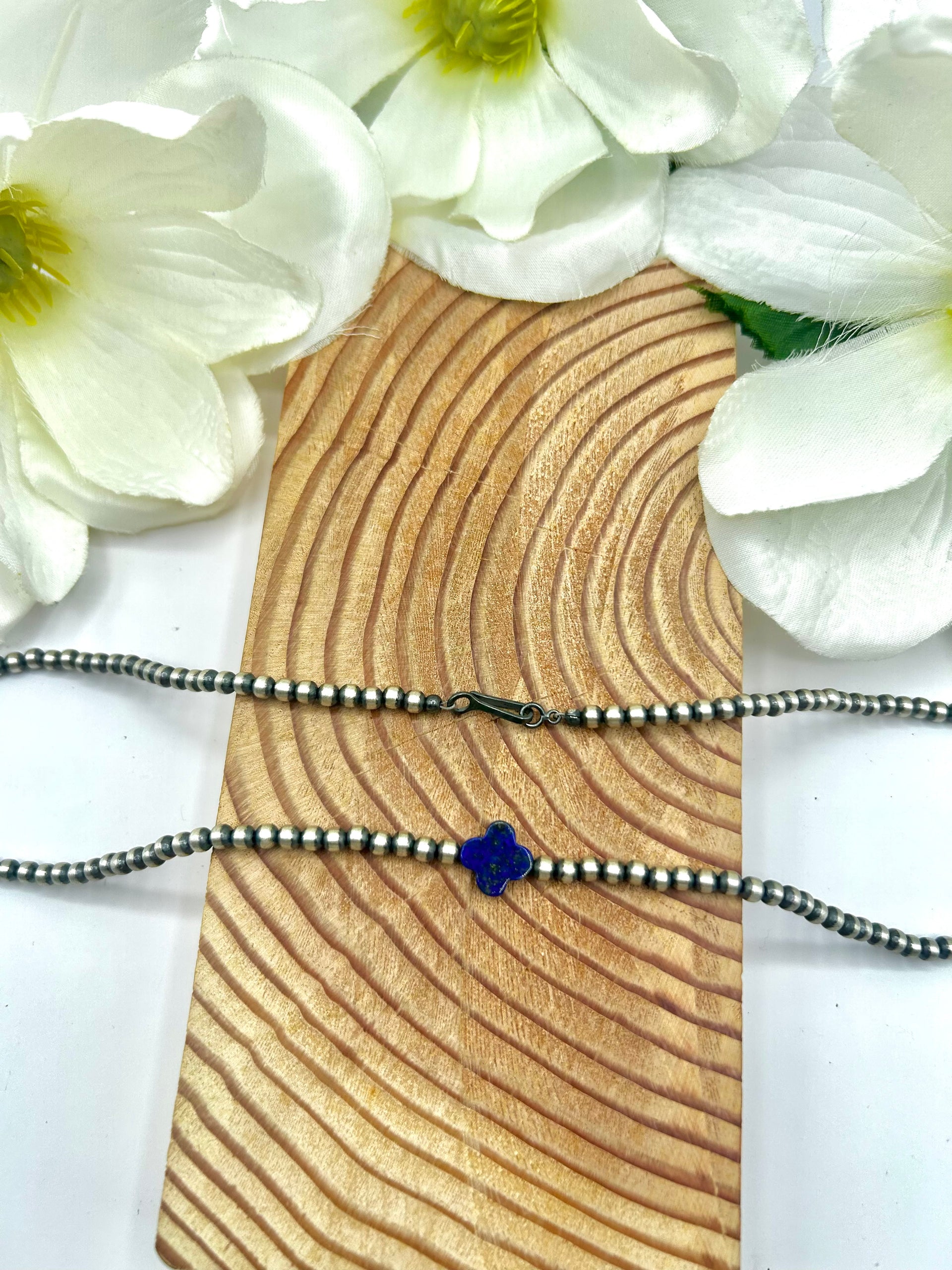 Navajo Made Strung Lapis & Sterling Silver Necklace