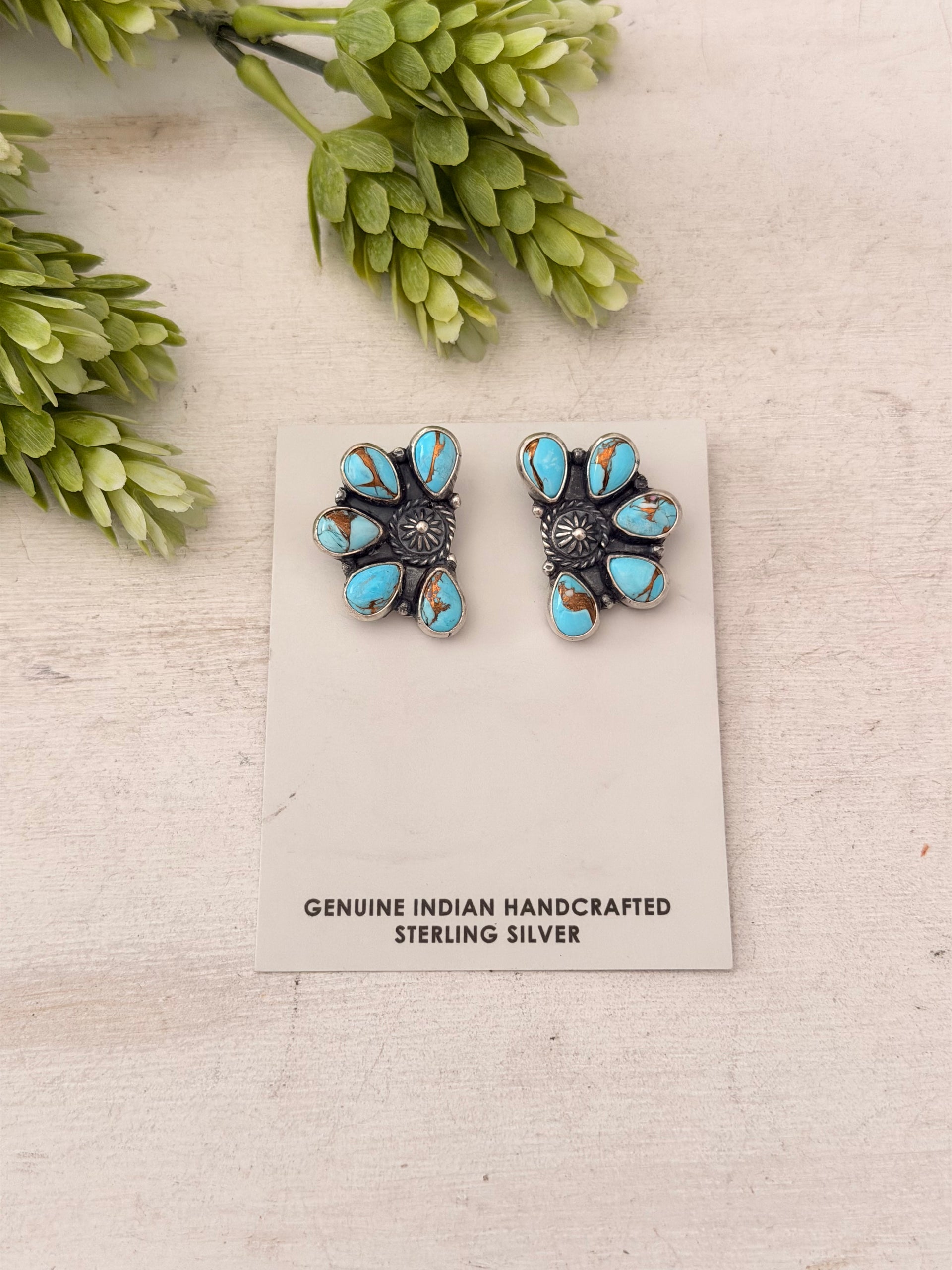 Navajo Made Cotton Candy Dahlia & Sterling Silver Post Cluster Earrings