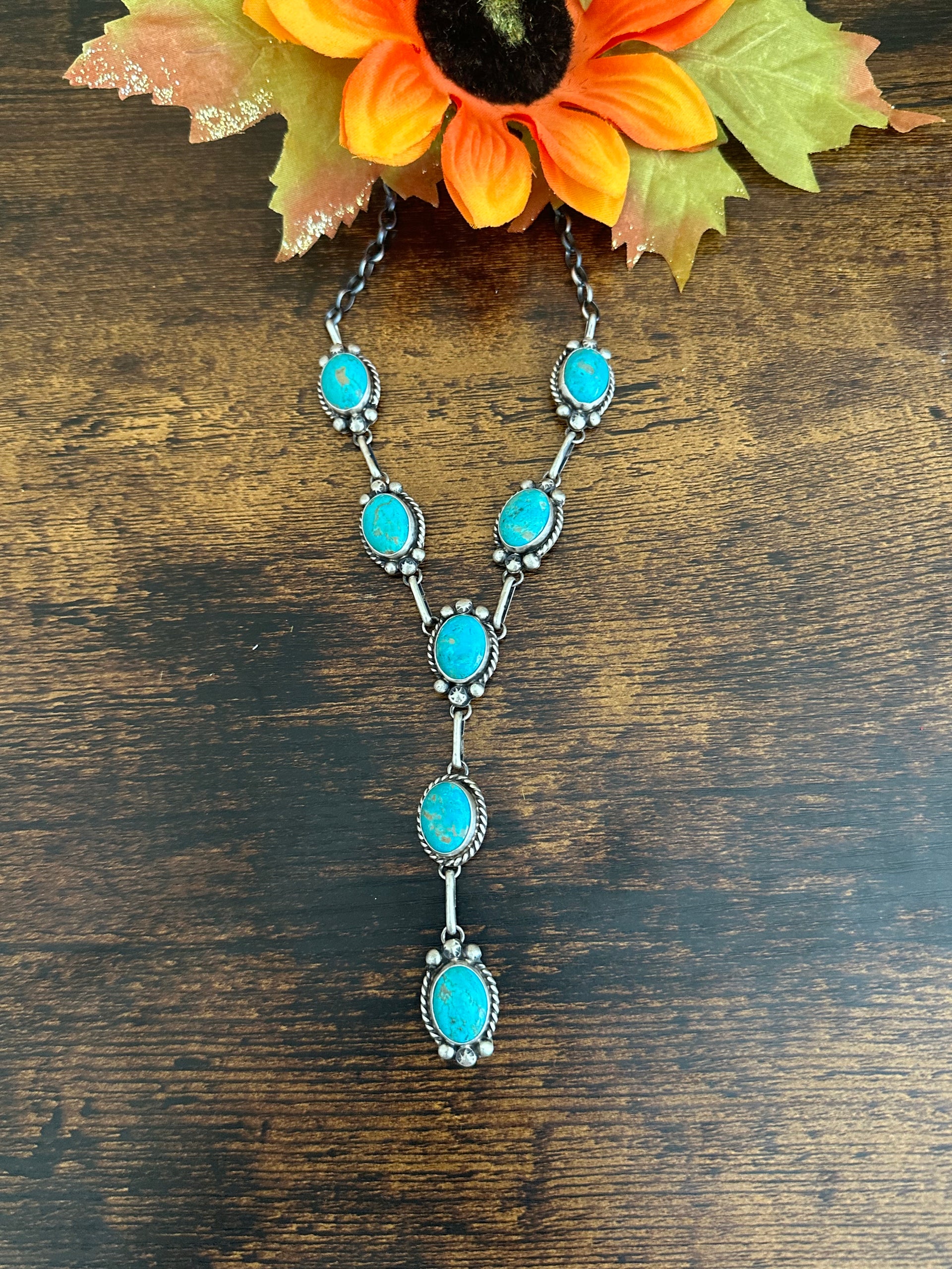 Augustine Largo Kingman Turquoise & Sterling Silver Lariat Necklace
