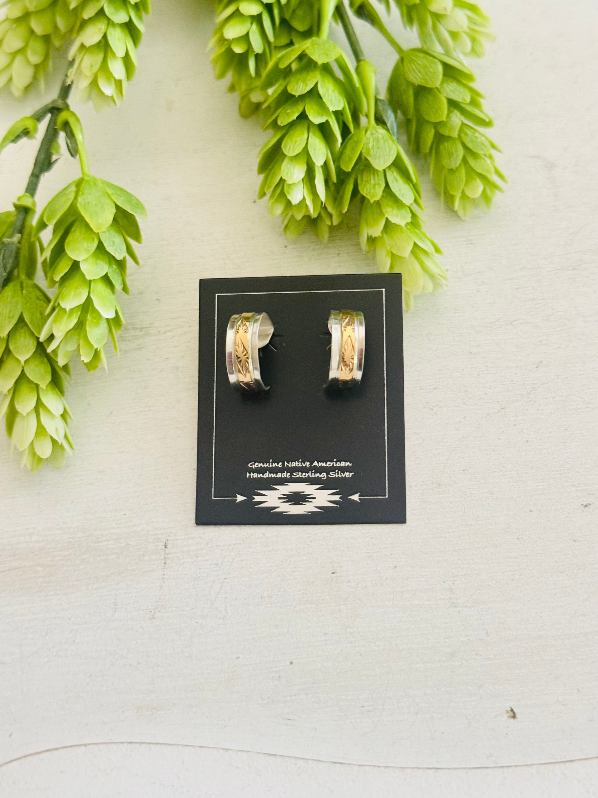 Navajo Made 14K Gold Fill & Sterling Silver Post Hoop Earrings