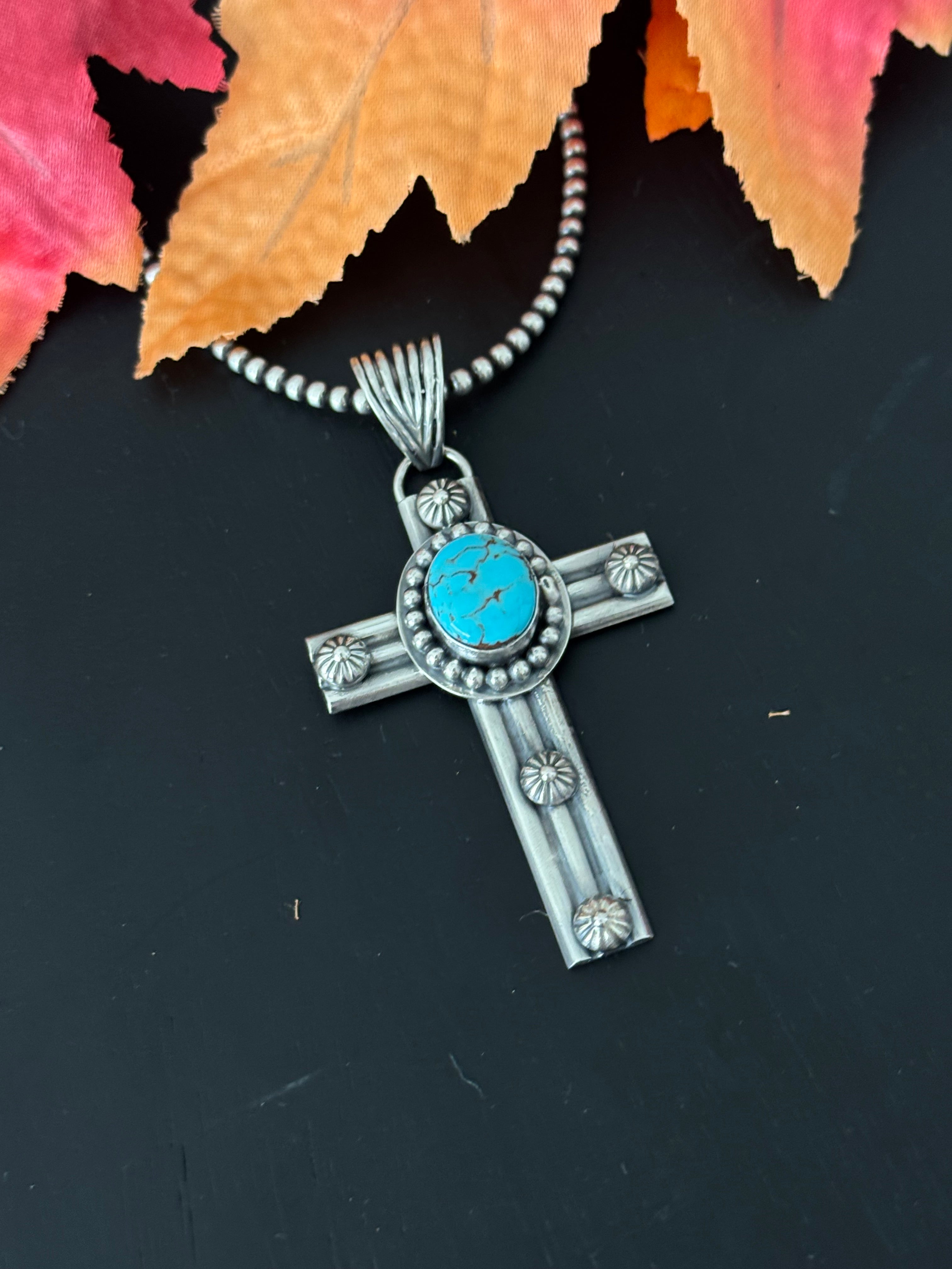 Calvin Delgarito Egyptian Turquoise & Sterling Silver Cross Pendant