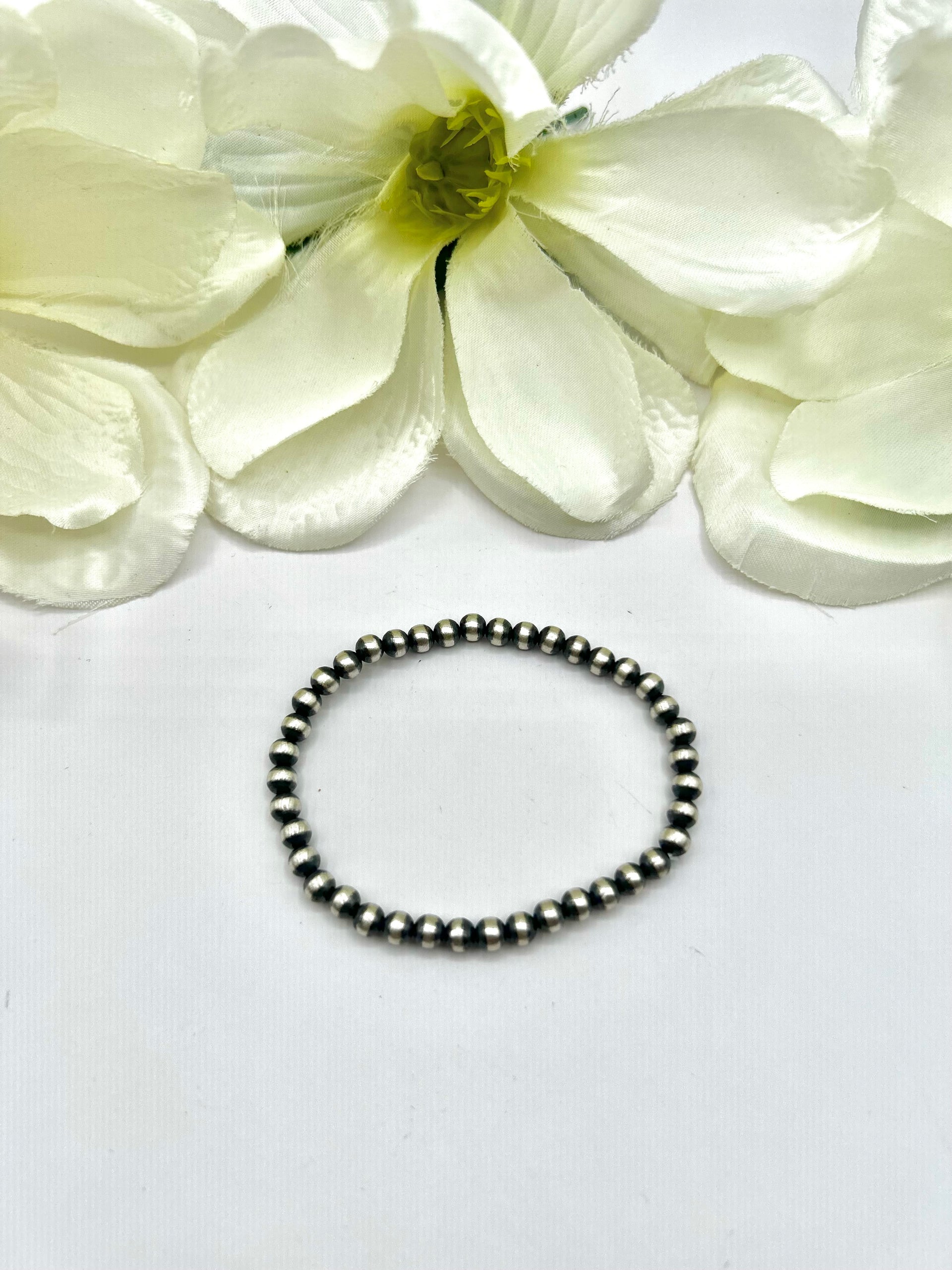 Navajo Made 5 MM Sterling Silver Strung Stretchy Bracelet