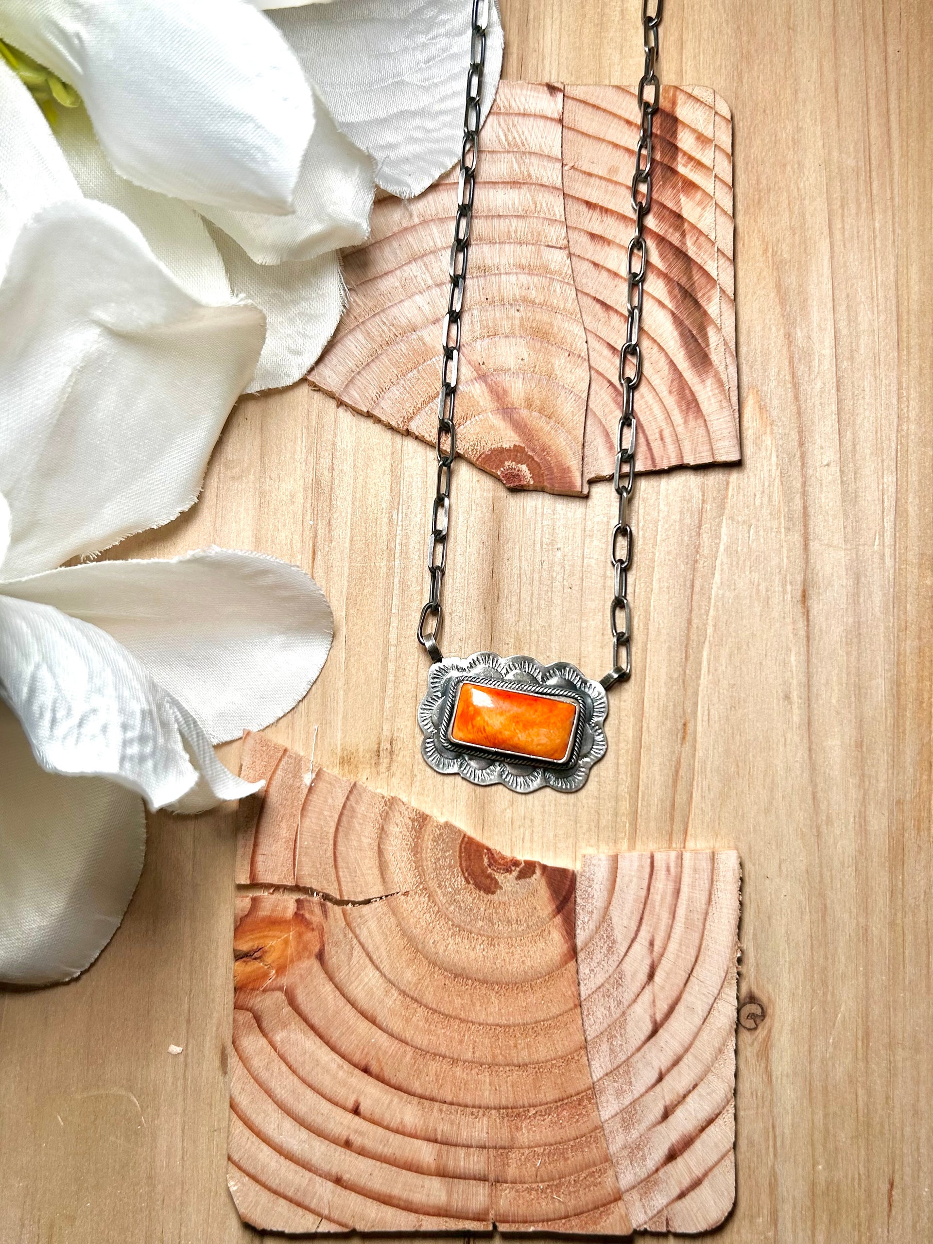 Navajo Made Spiny Oyster & Sterling Silver Necklace