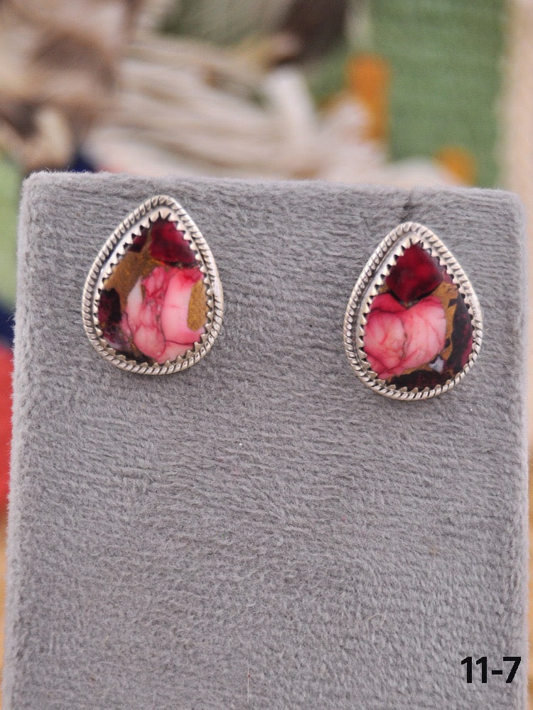 Southwest Made Rose Dahlia & Sterling Silver Post Earrings