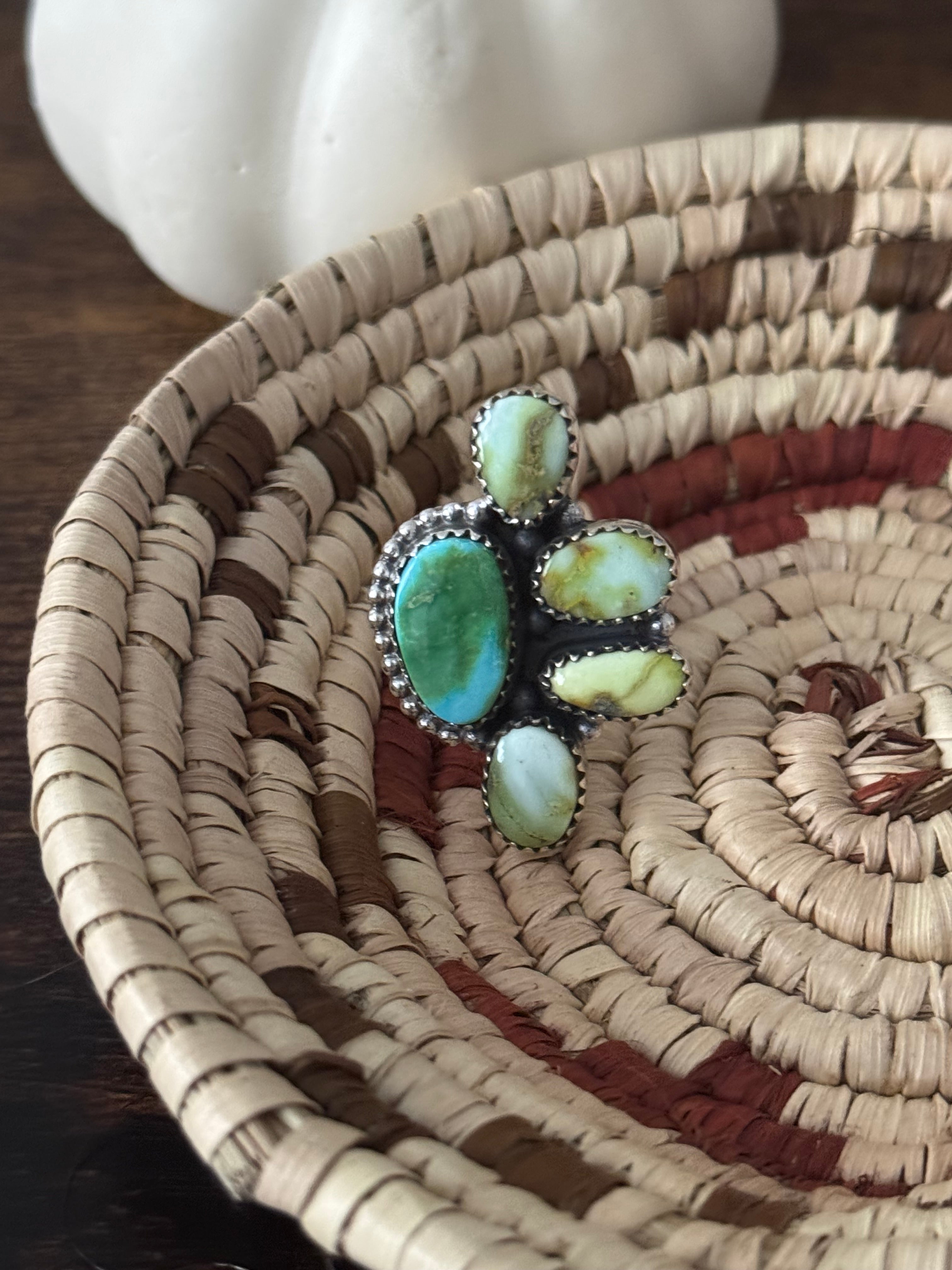 Southwest Handmade Multi Stone & Sterling Silver Adjustable Cluster Ring