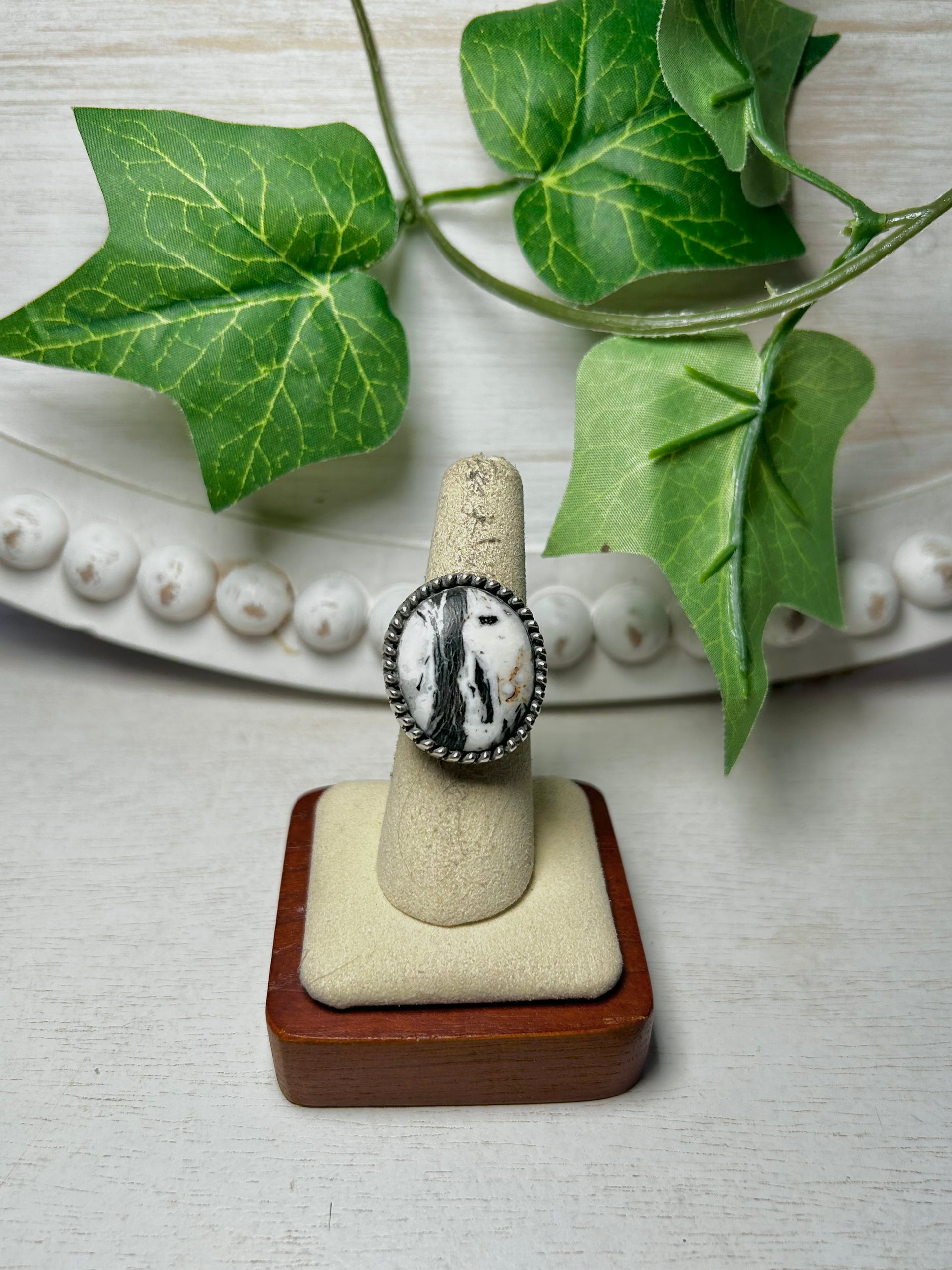 Larry Kaye White Buffalo & Sterling Silver Adjustable Ring