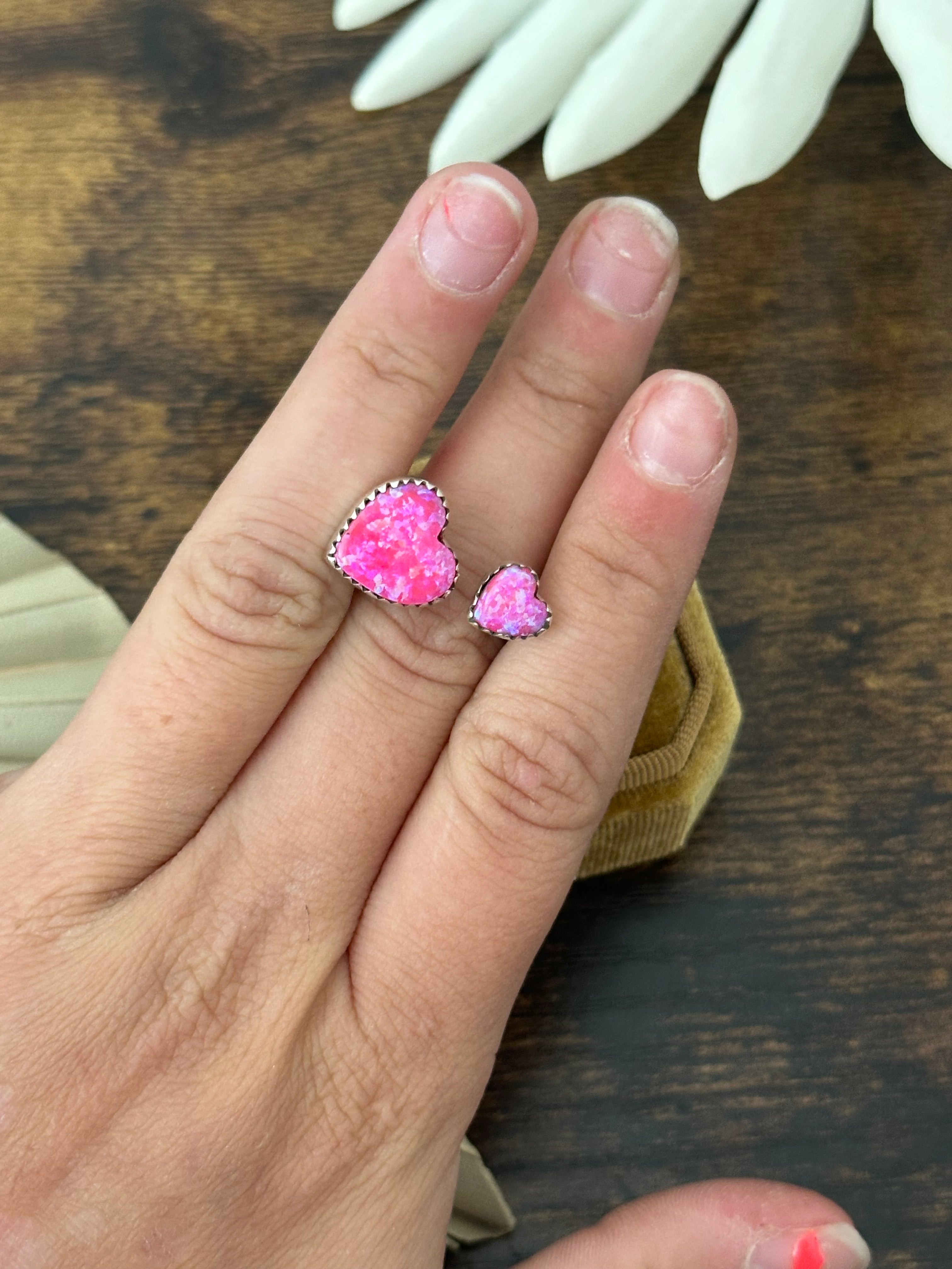 Southwest Handmade Pink Opal & Sterling Silver Adjustable Ring