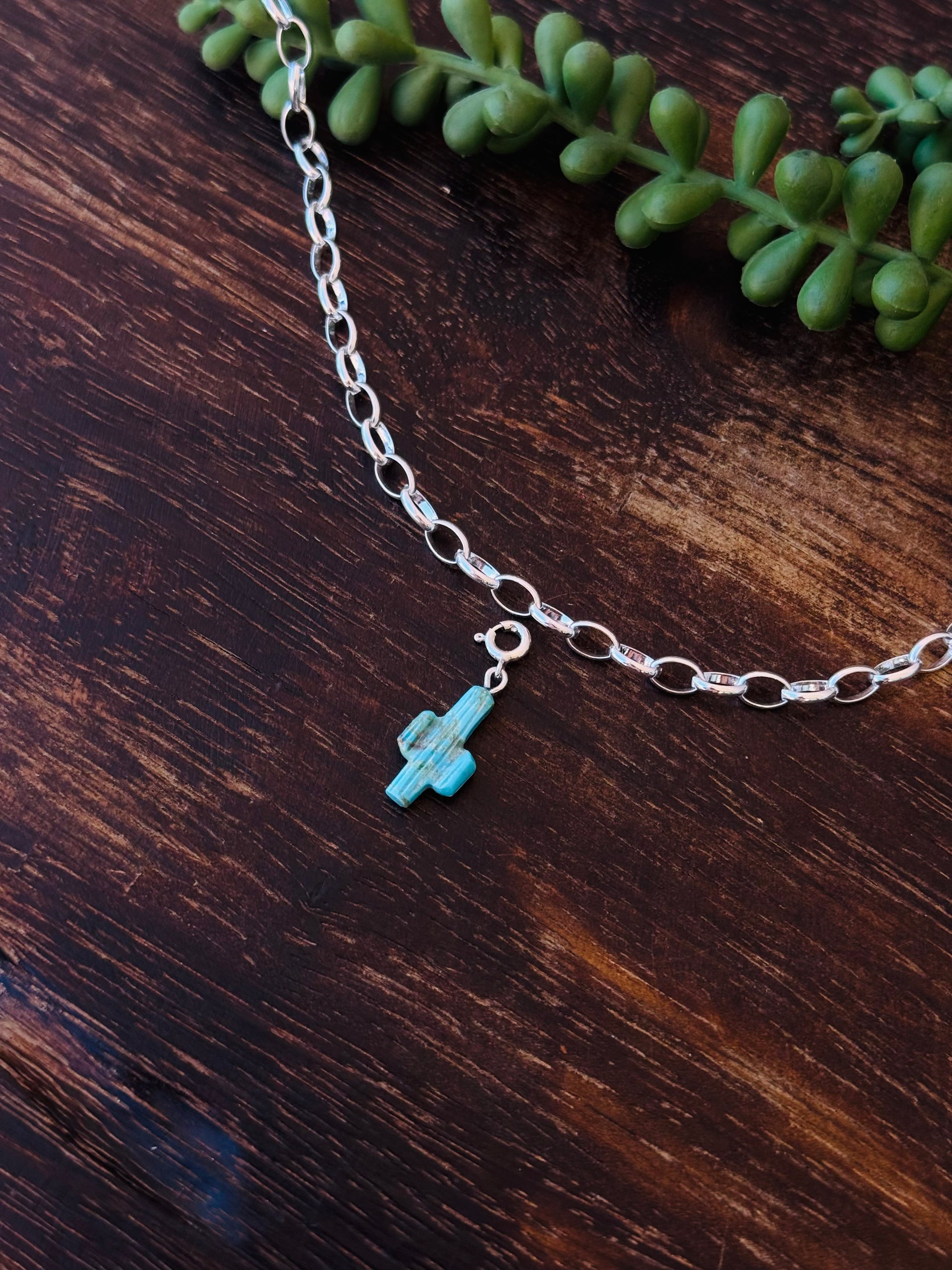 Navajo Made Mohave Turquoise & Sterling Silver Saguaro Charms