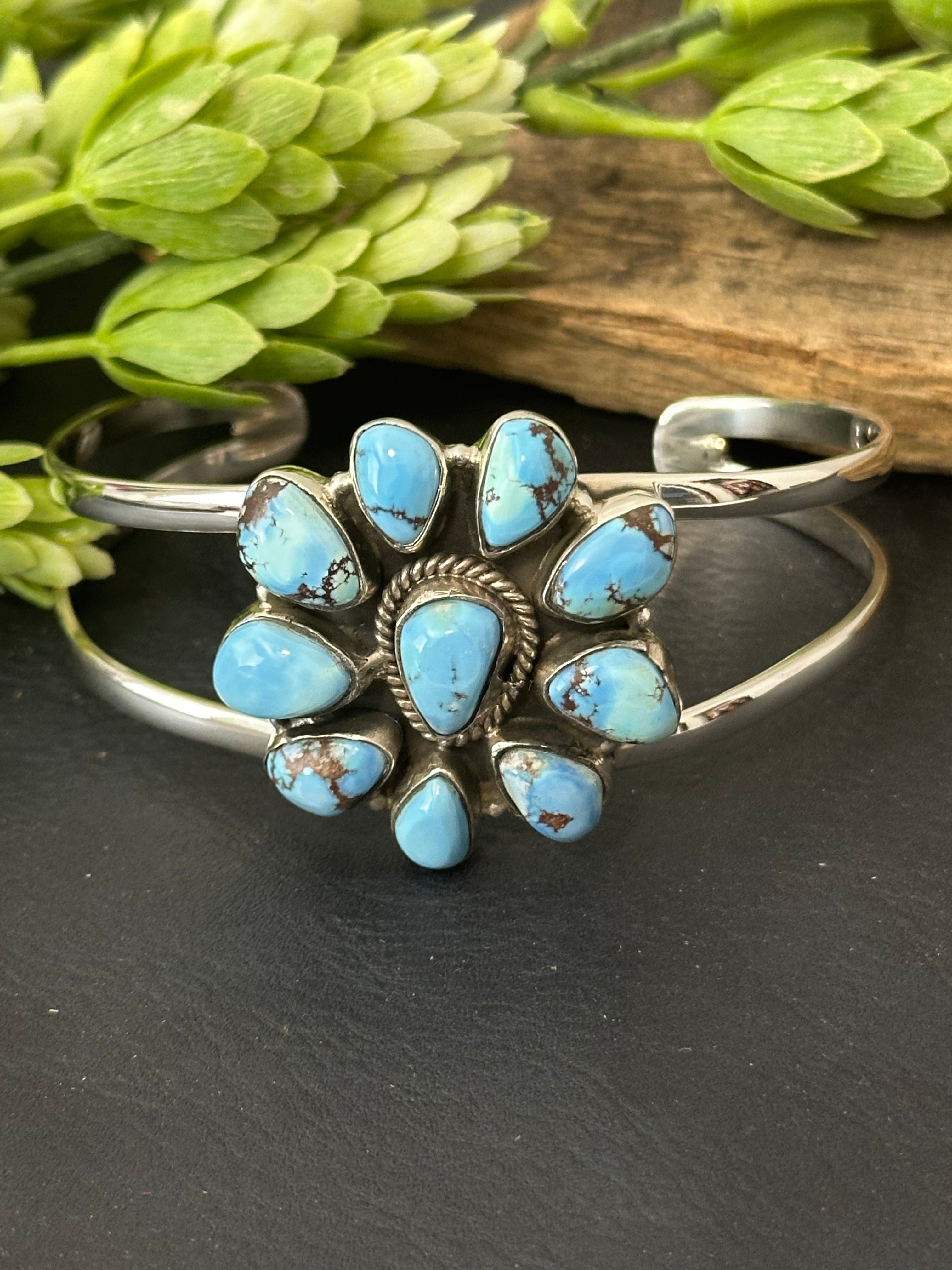 Southwest Made Golden Hills Turquoise & Sterling Silver Cuff Bracelet