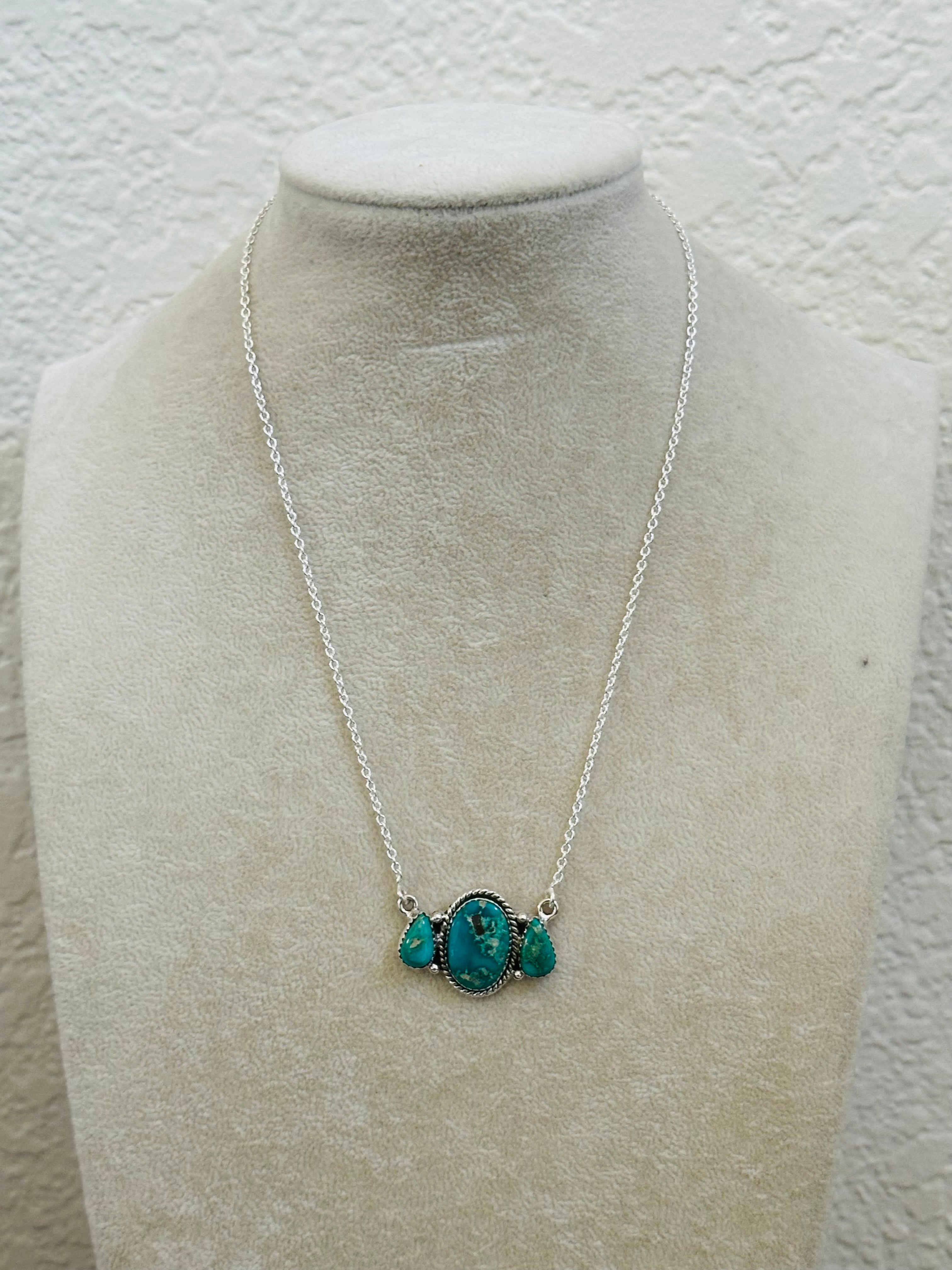 Southwest Handmade Emerald Valley Turquoise & Sterling Silver Necklace