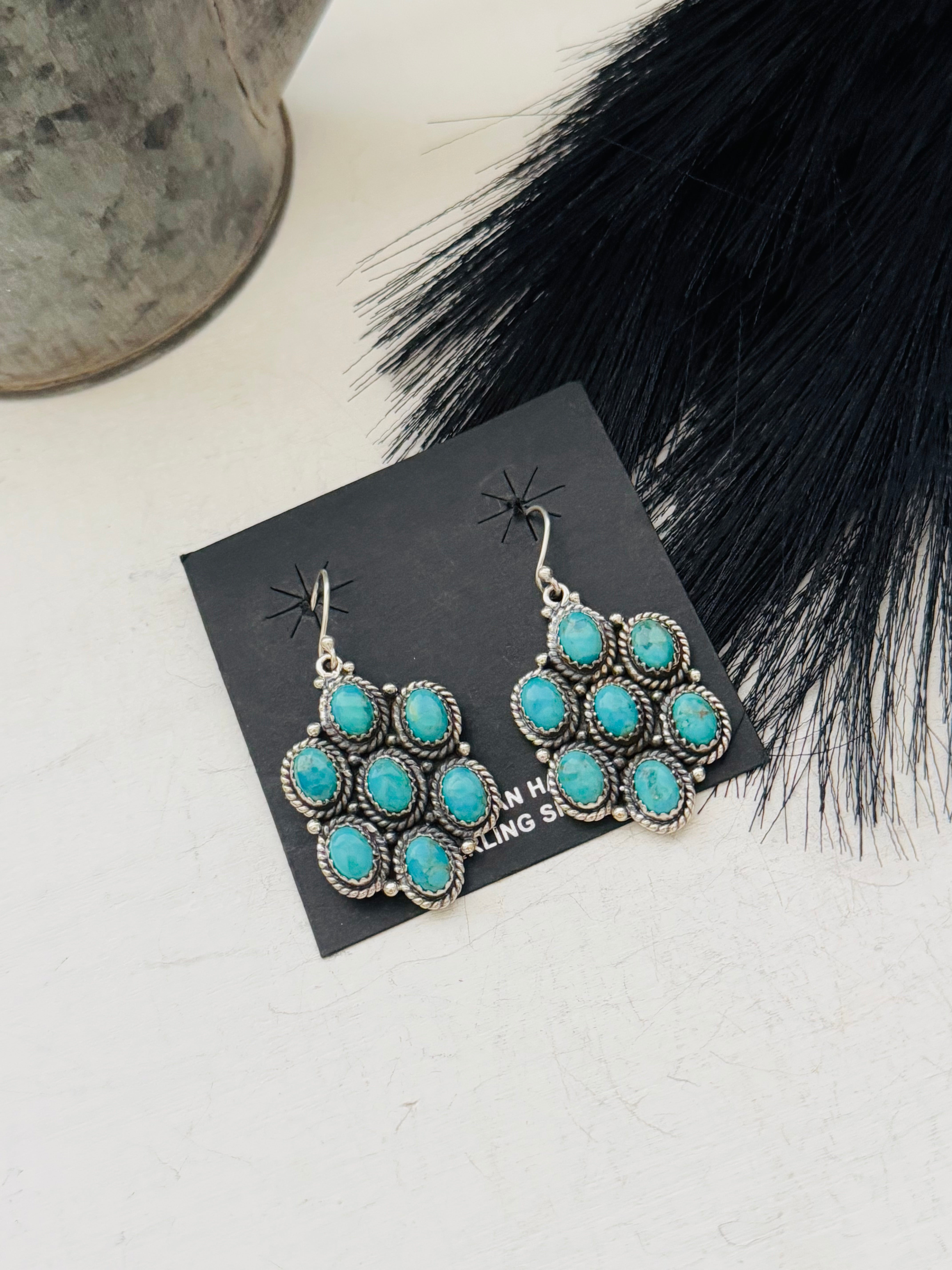 Southwest Handmade Kingman Turquoise & Sterling Silver Dangle Earrings