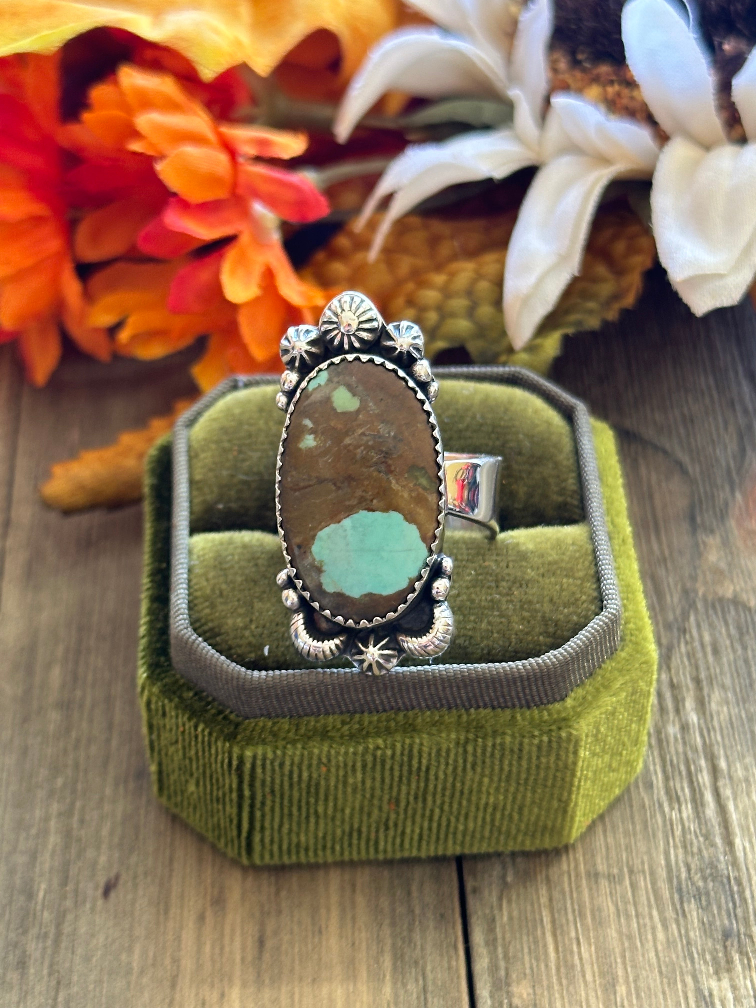 Southwest Handmade #8 Turquoise & Sterling Silver Adjustable Ring