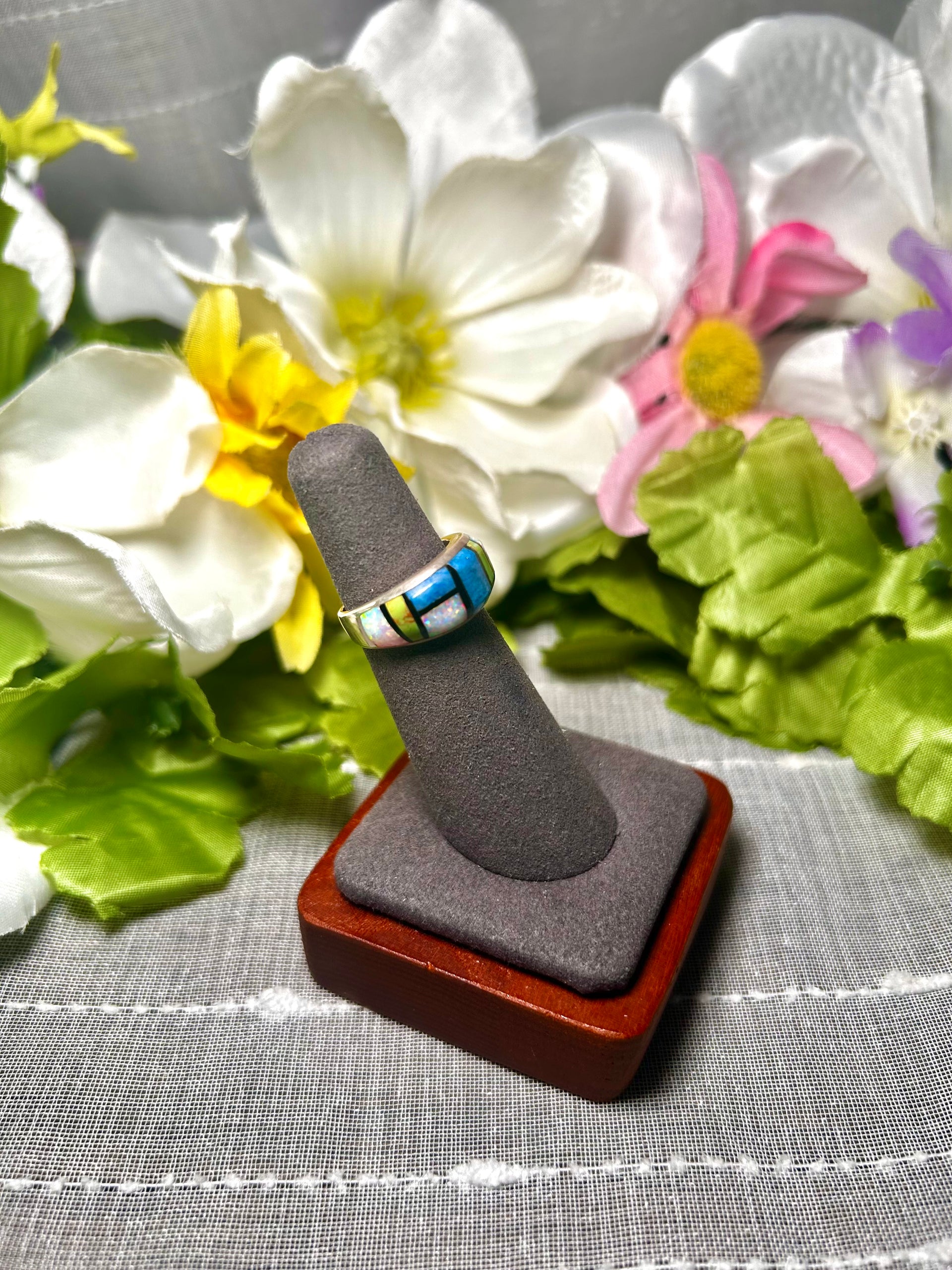 Navajo Made Multi Stone & Sterling Silver Ring