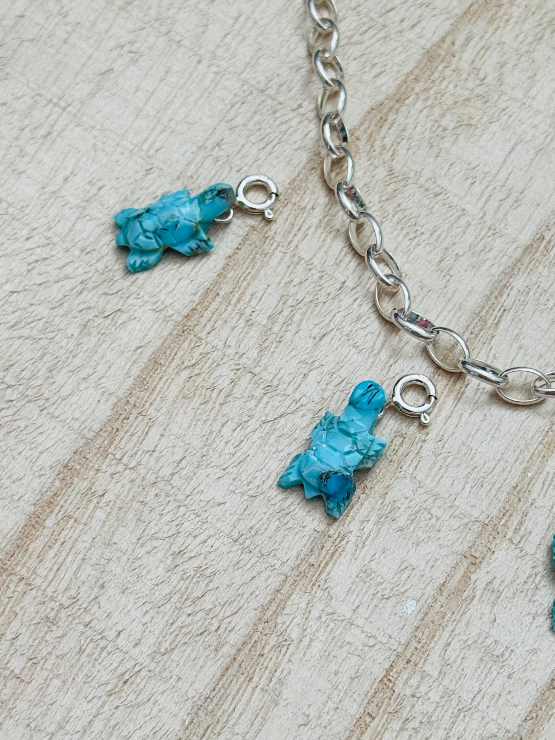 Navajo Made Turquoise & Sterling Silver Turtle Charms