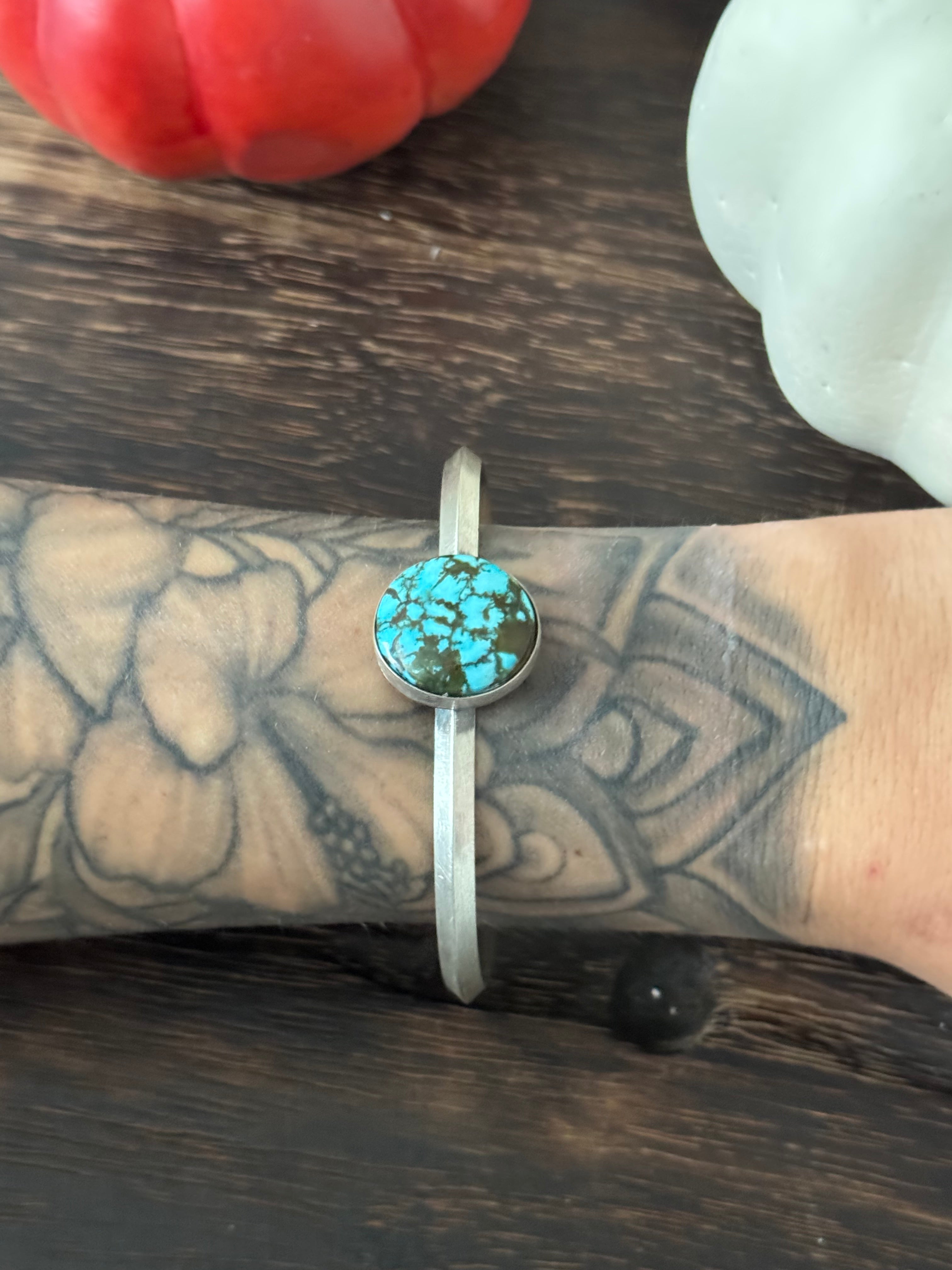 Navajo Made Birdseye Kingman Turquoise & Sterling Silver Cuff Bracelet