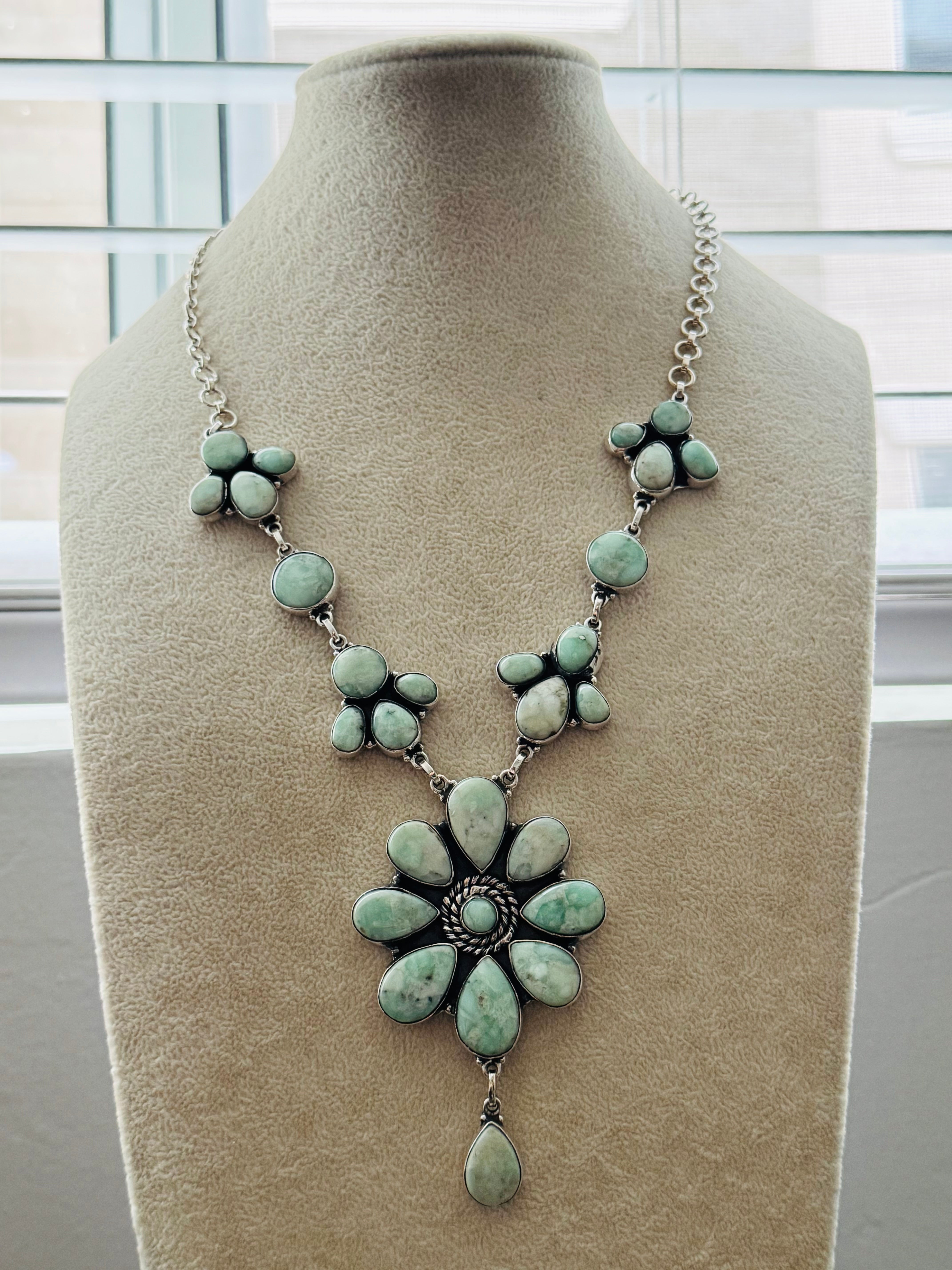 Southwest Made Paloma Variscite & Sterling Silver Cluster Necklace