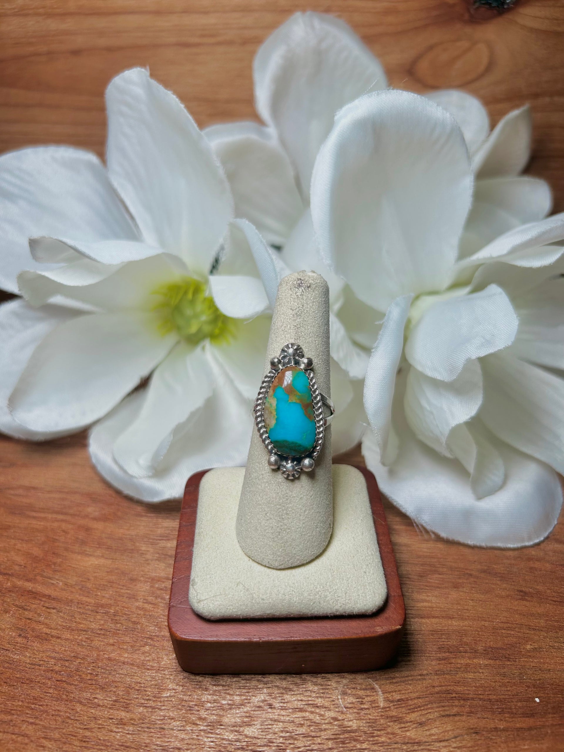 Navajo Made Kingman Turquoise & Sterling Silver Ring Size 7