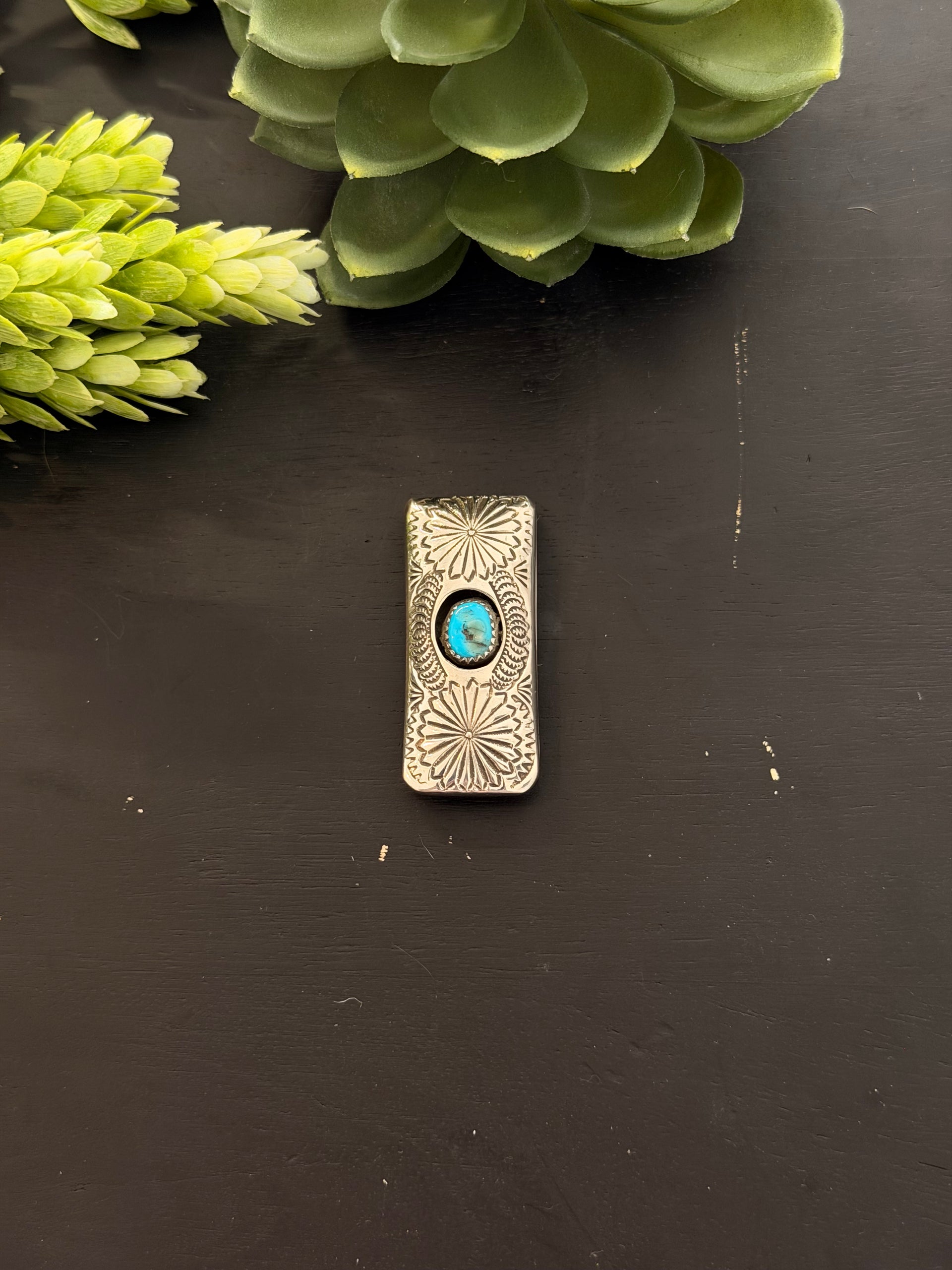 Navajo Made Kingman Turquoise & Sterling Silver Money Clip