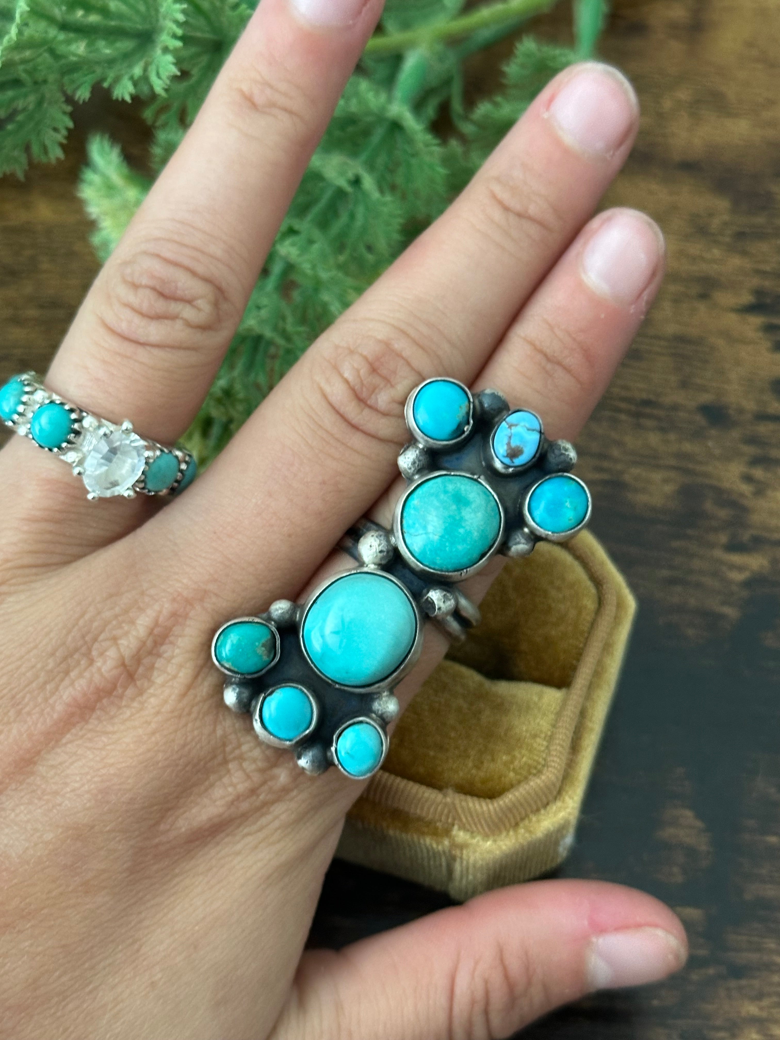 Navajo Made Multi Turquoise & Sterling Silver Adjustable Ring