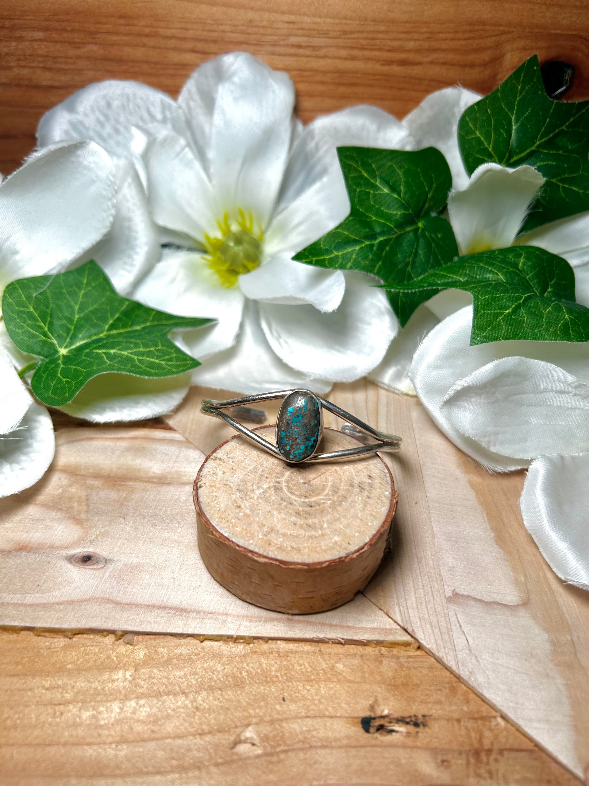 Navajo Made Kingman Turquoise & Sterling Silver Cuff Bracelet