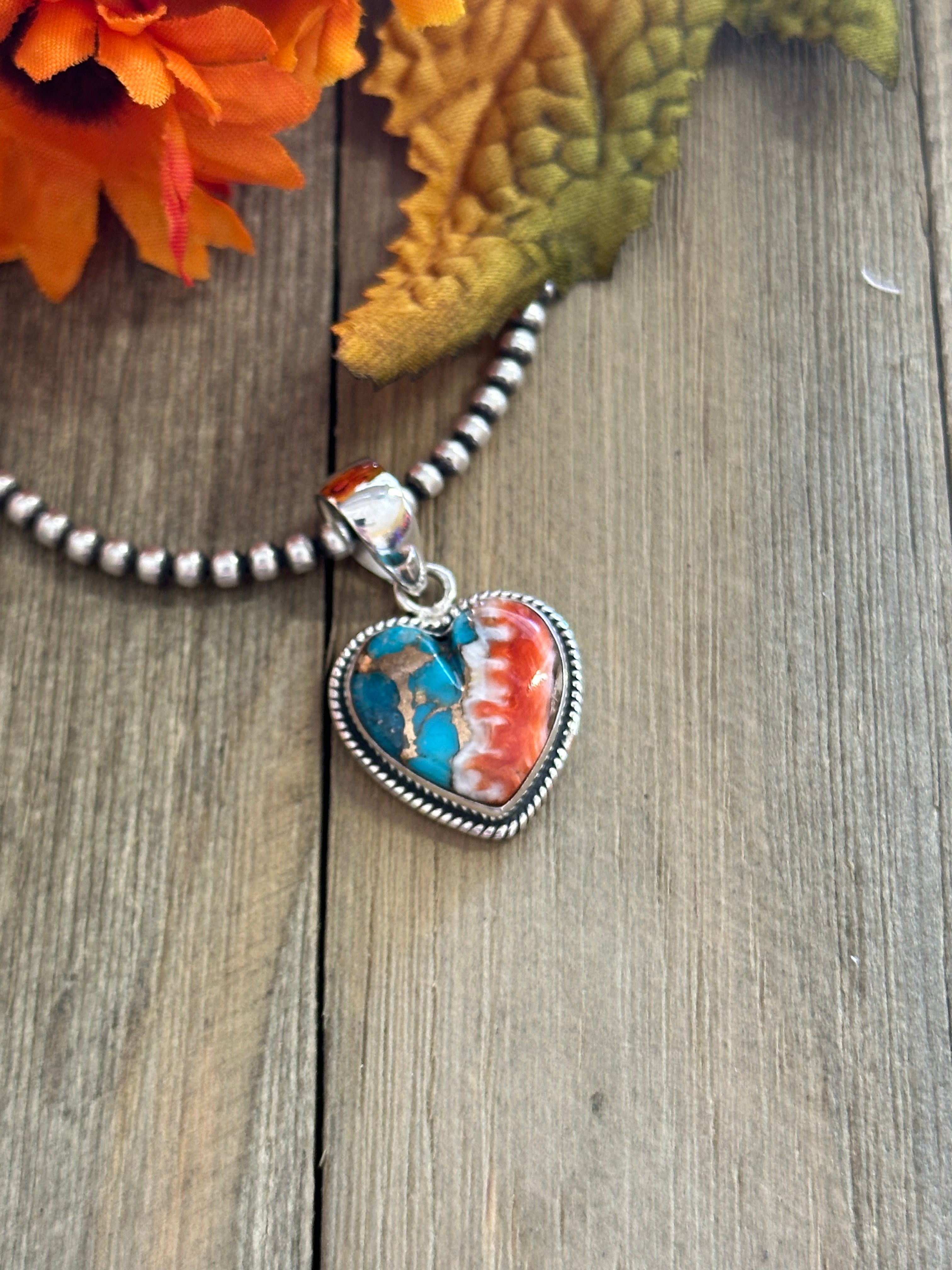 Southwest Handmade Mohave Turquoise & Sterling Silver Heart Pendant