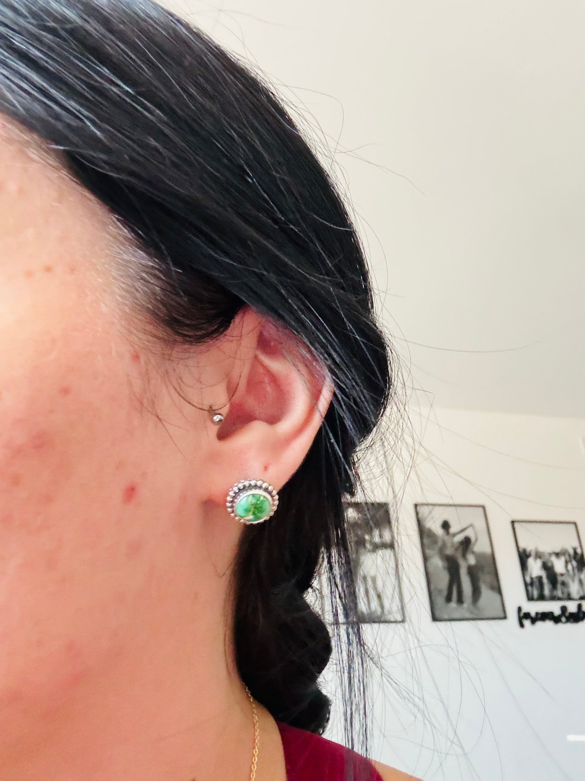 Navajo Made Sonoran Mountain Turquoise & Sterling Silver Post Earrings