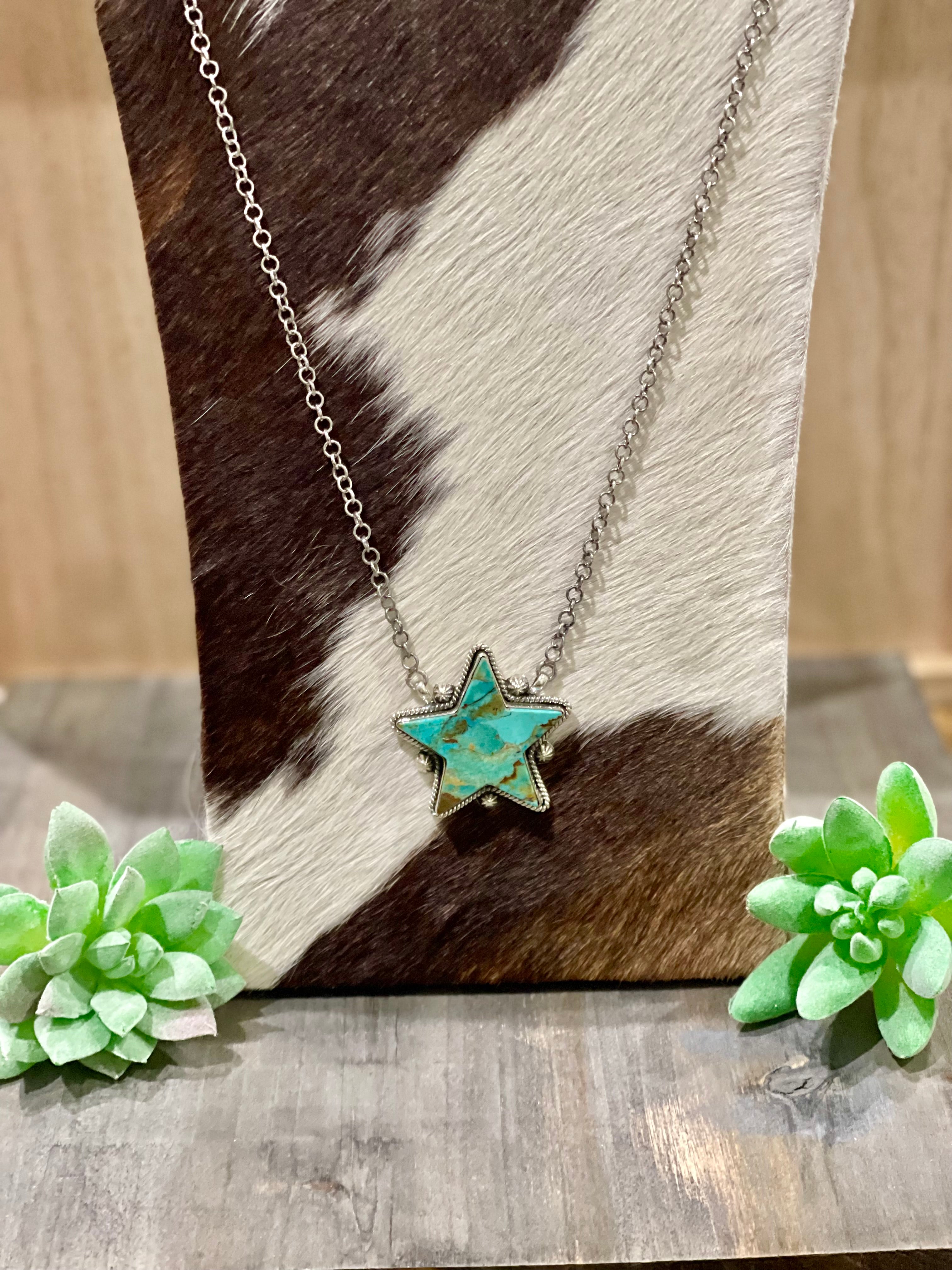 Southwest Handmade Kingman Turquoise & Sterling Silver Star Necklace