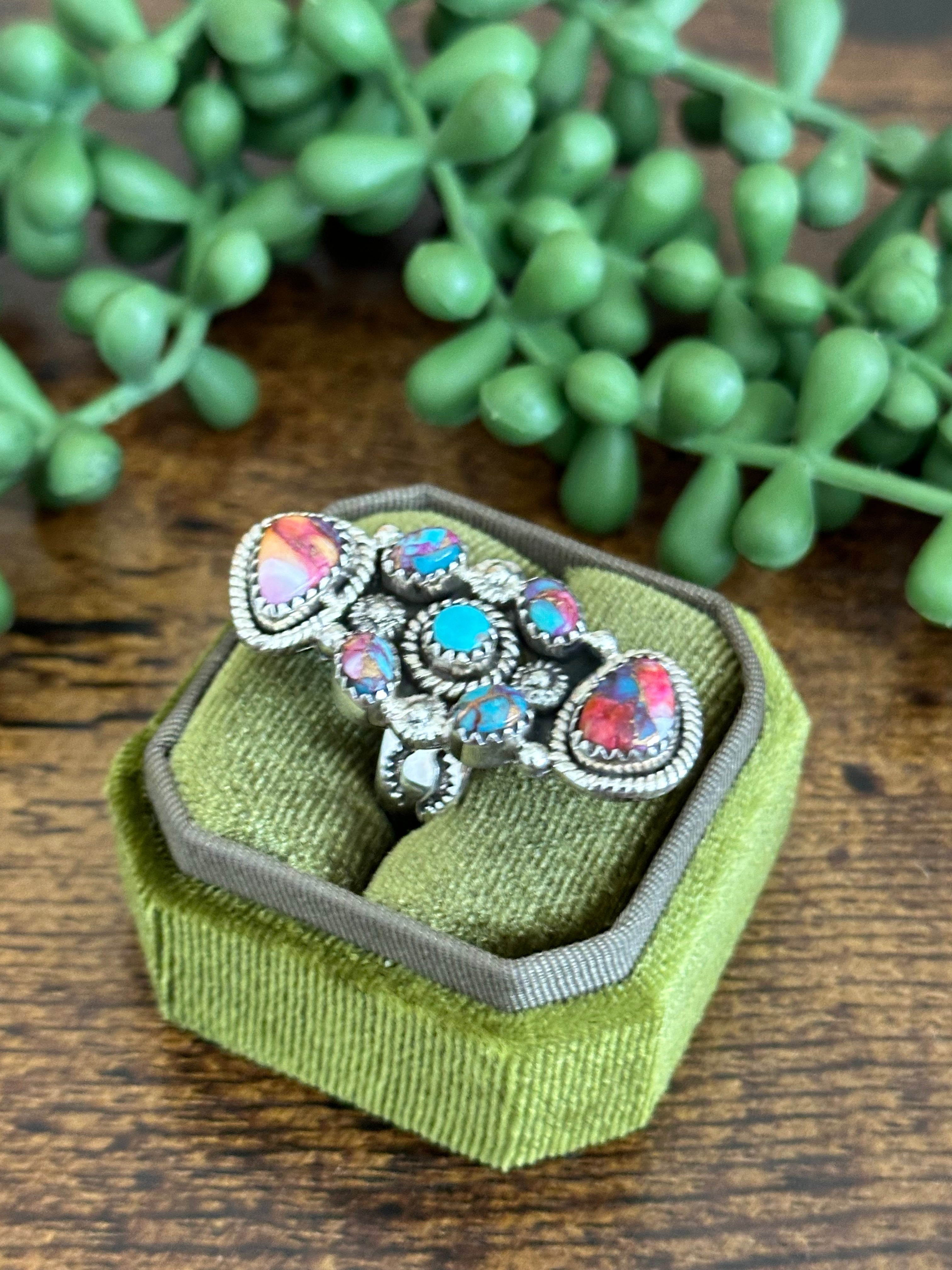 Southwest Handmade Mohave Turquoise & Sterling Silver Adjustable Ring