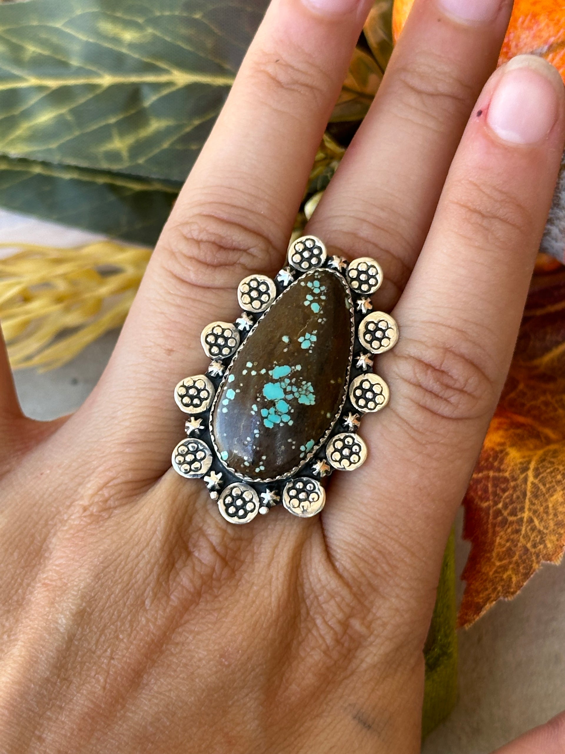 Southwest Handmade #8 Turquoise & Sterling Silver Adjustable Ring