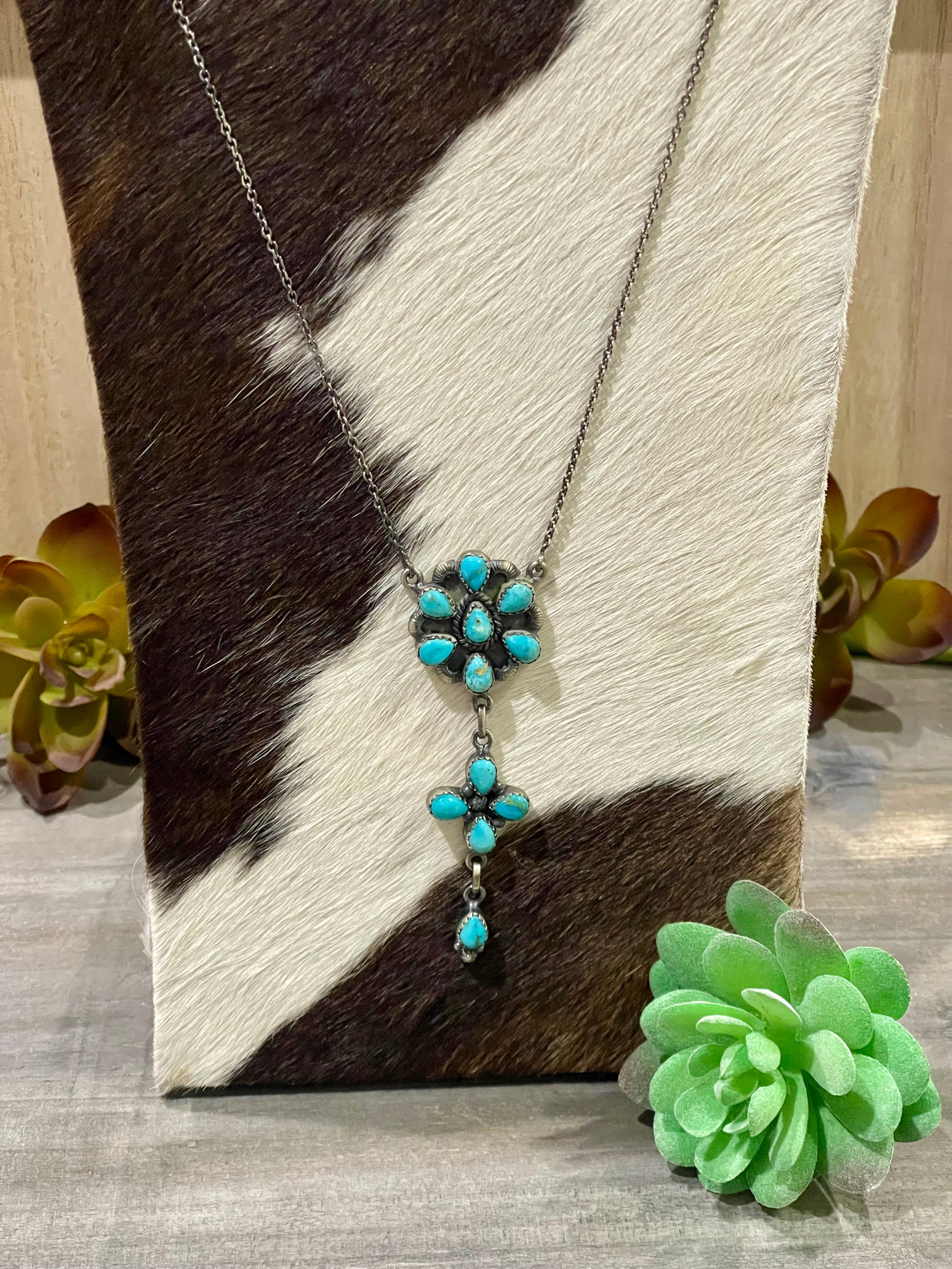 Southwest Handmade Sonoran Mountain Turquoise & Sterling Cluster Necklace