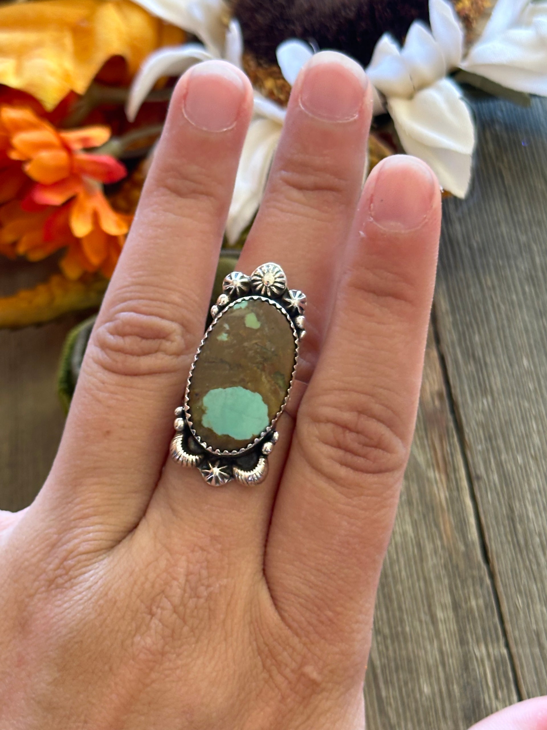 Southwest Handmade #8 Turquoise & Sterling Silver Adjustable Ring