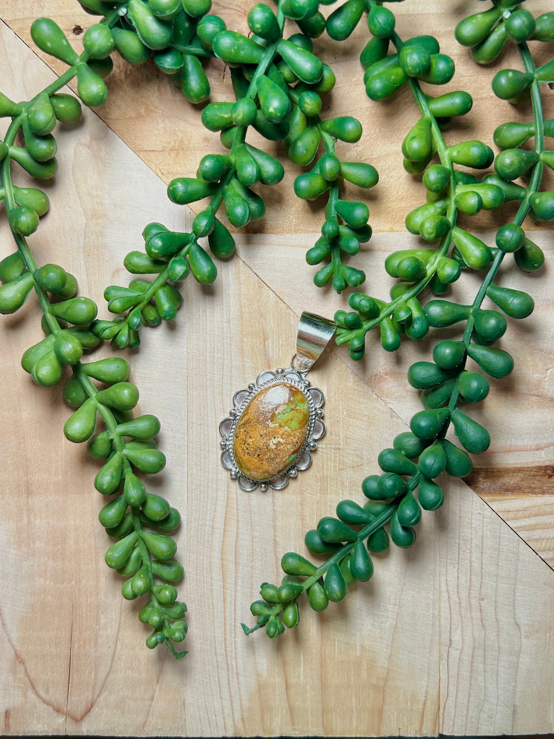Navajo Made Evans Turquoise & Sterling Silver Cluster Pendant