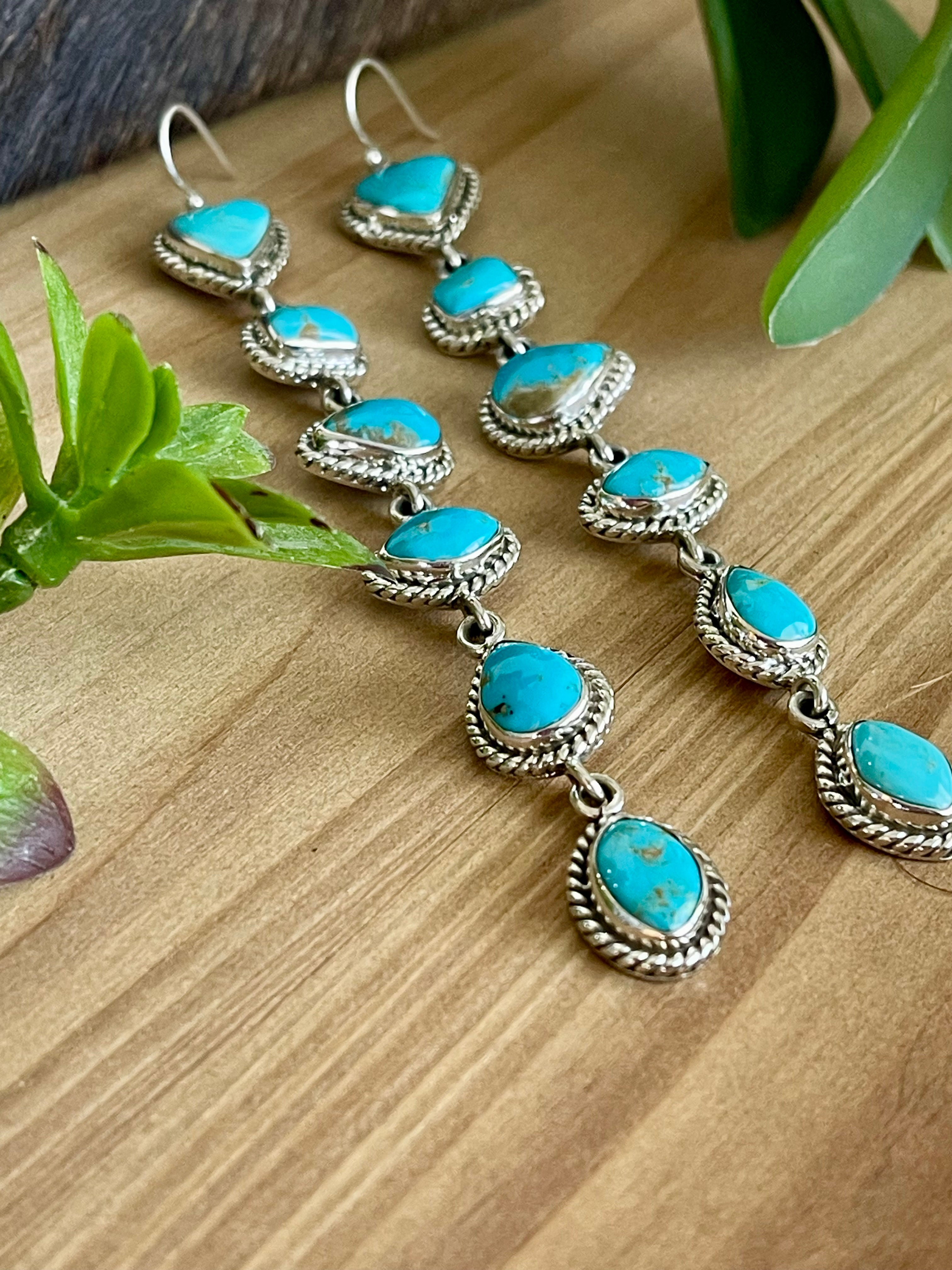 Southwest Handmade Kingman Turquoise & Sterling Silver Dangle Earrings