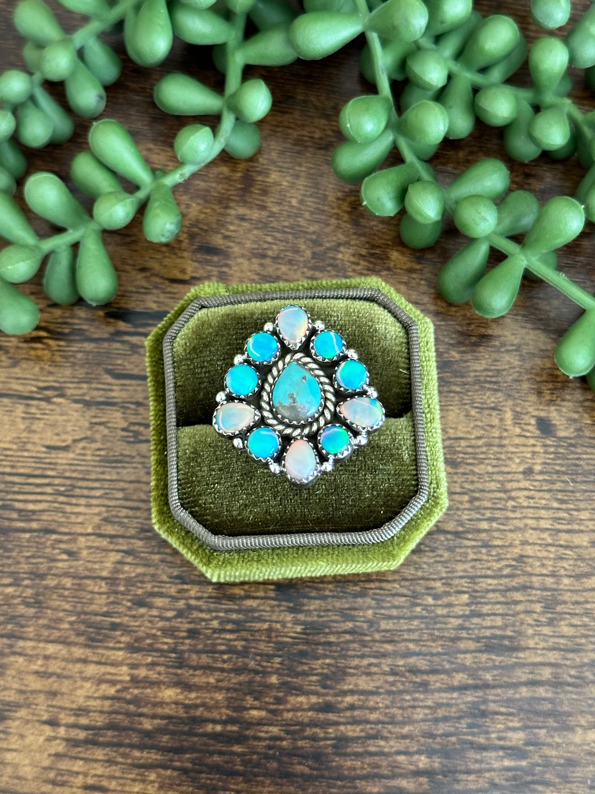 Southwest Handmade Multi Stone & Sterling Silver Adjustable Cluster Ring