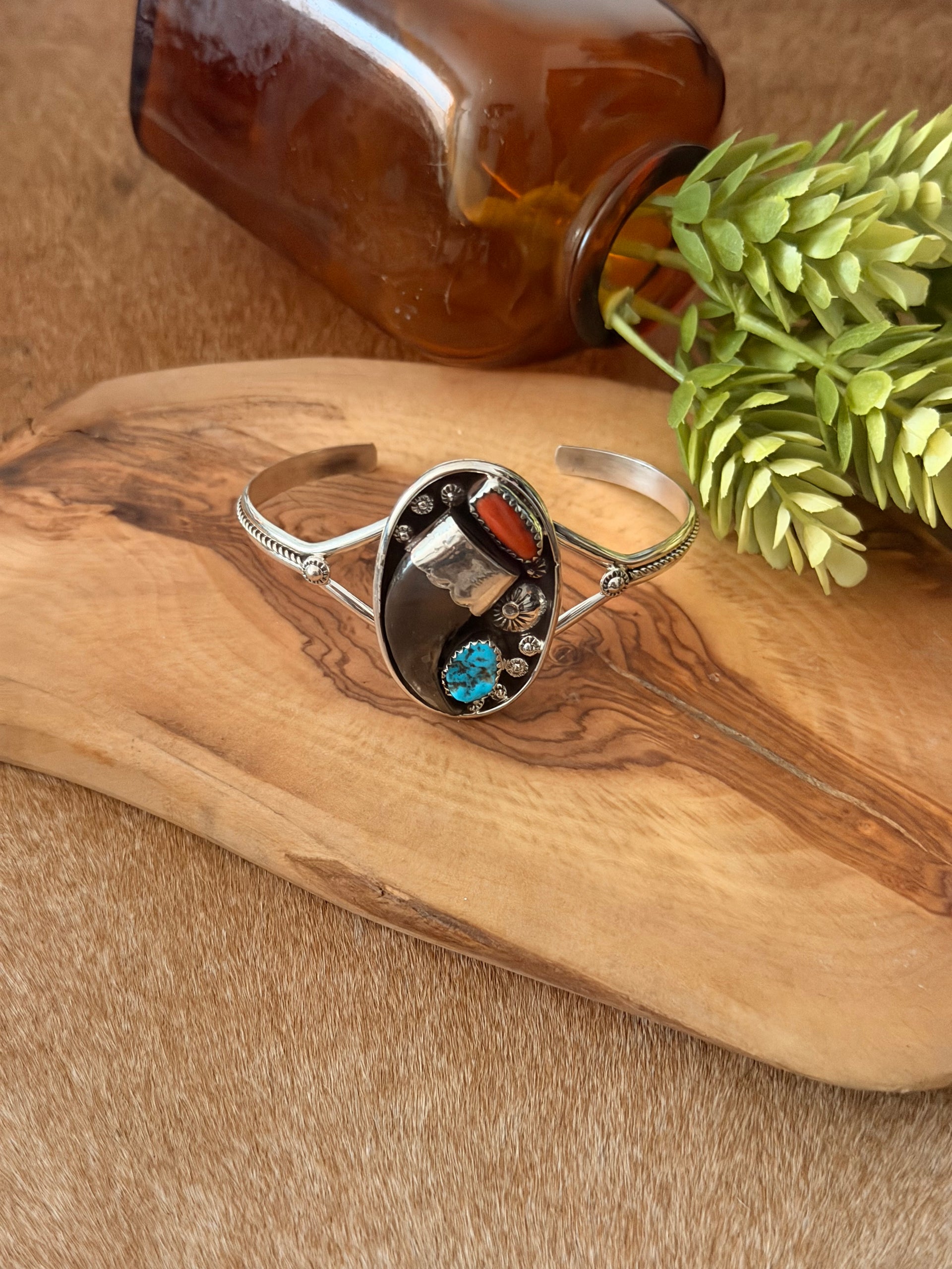 Navajo Made Multi Stone & Sterling Silver Cuff Bracelet