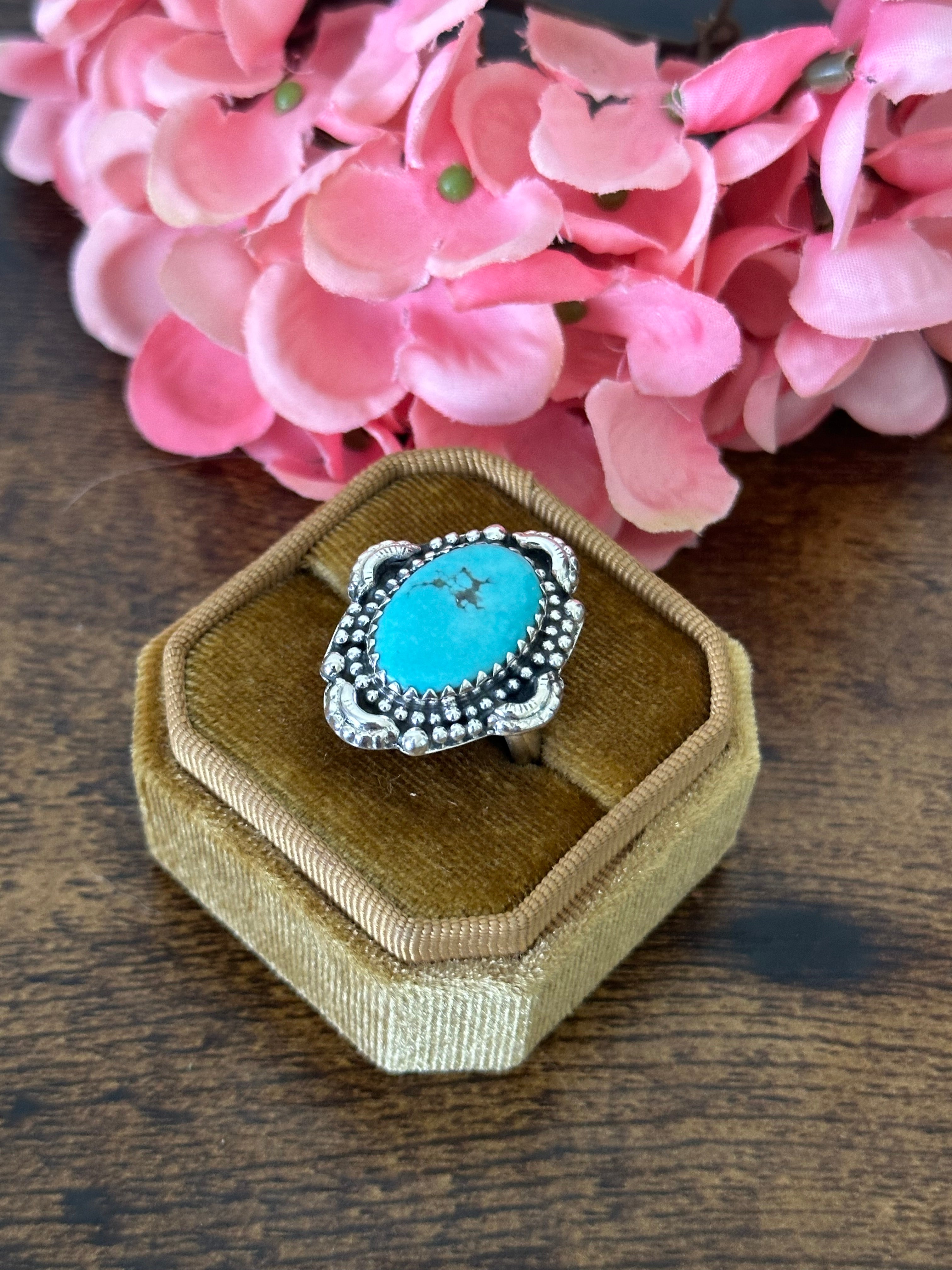 Southwest Handmade Kingman Turquoise & Sterling Silver Ring Size 8