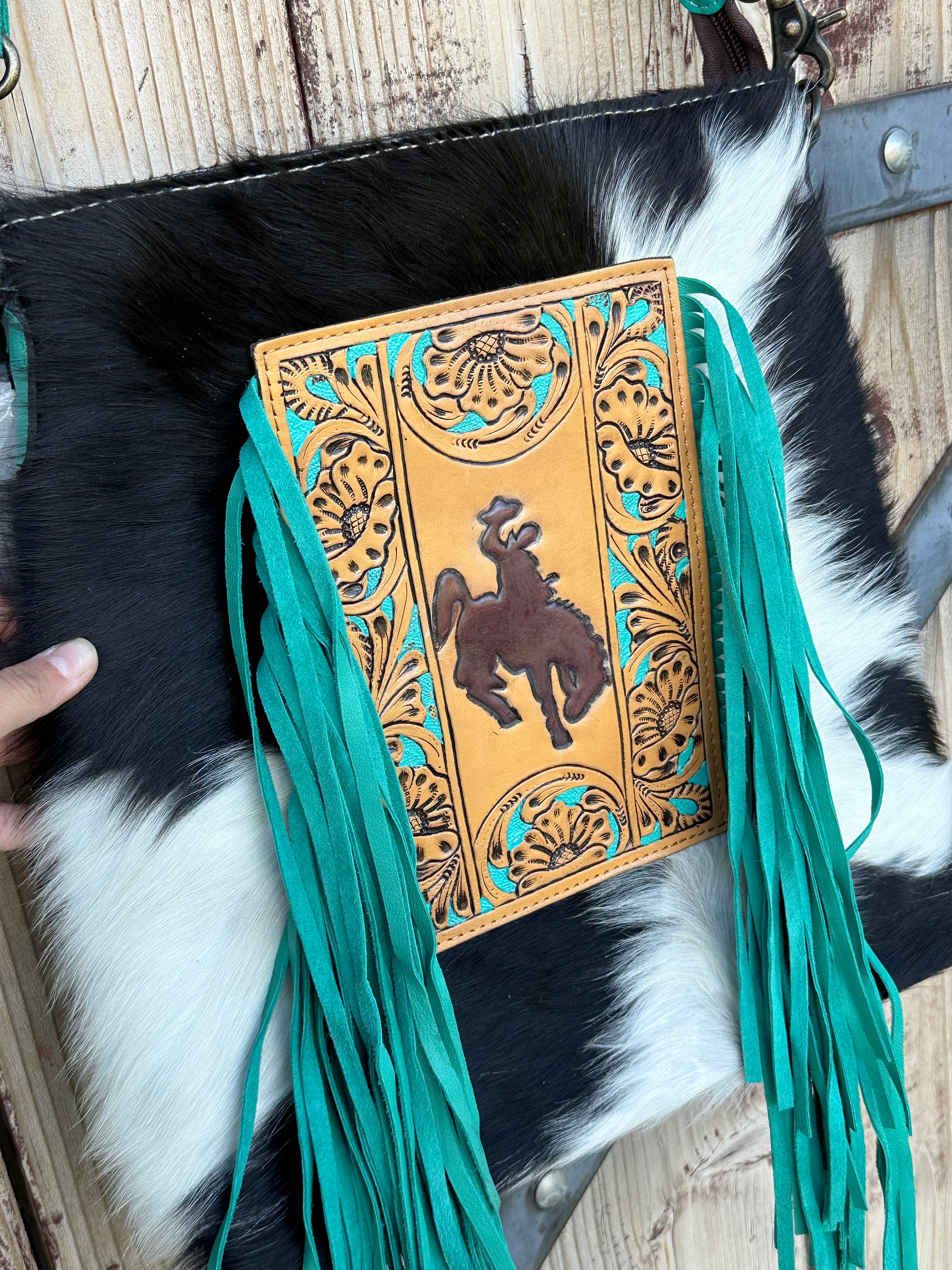 Genuine Tooled Leather & Cowhide Fringe Purse