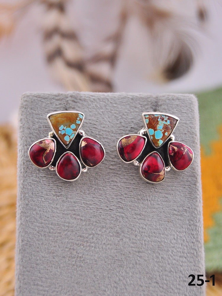 Southwest Made Multi Stone & Sterling Silver Post Earrings