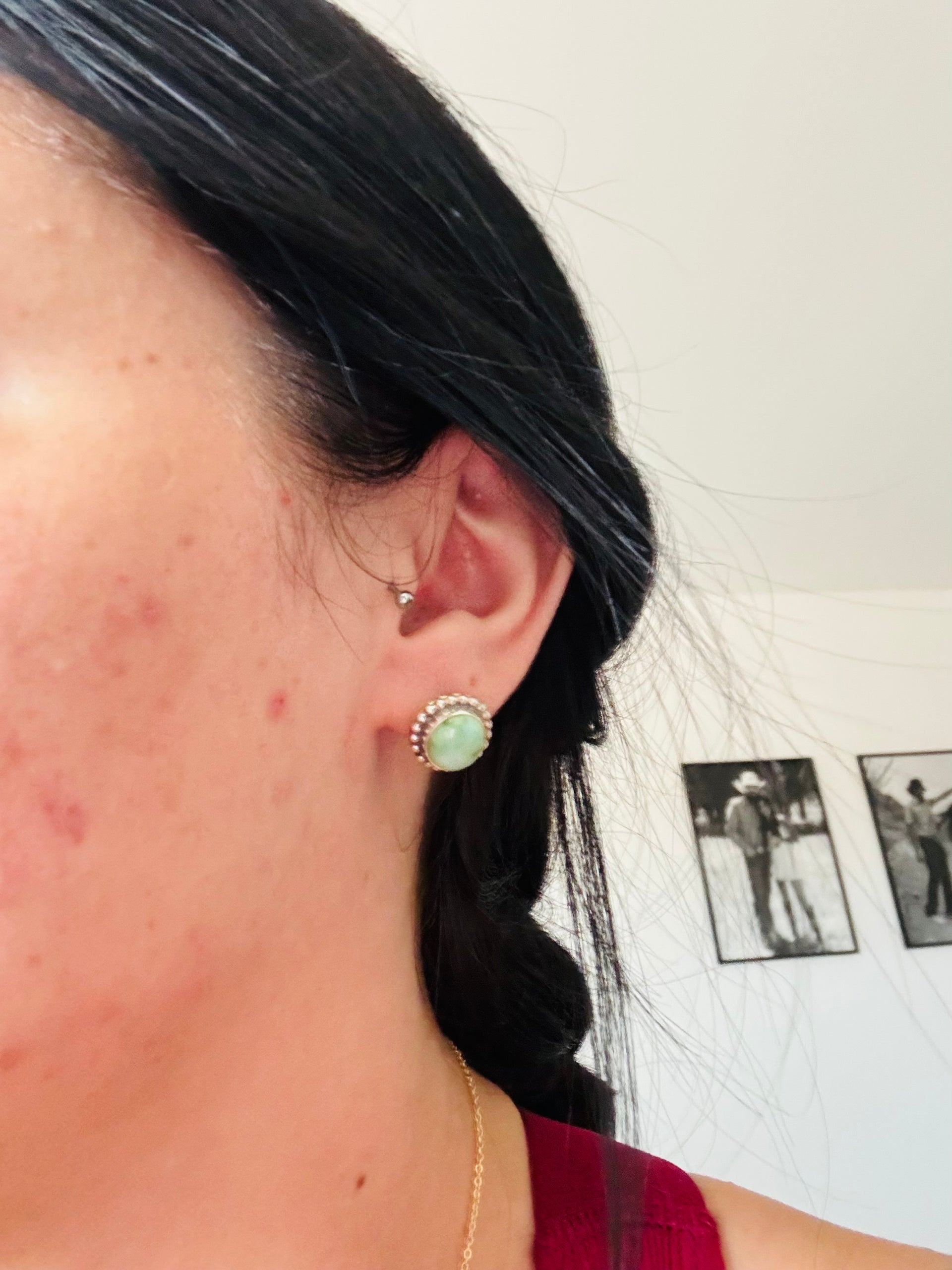 Navajo Made Sonoran Mountain Turquoise & Sterling Silver Post Earrings